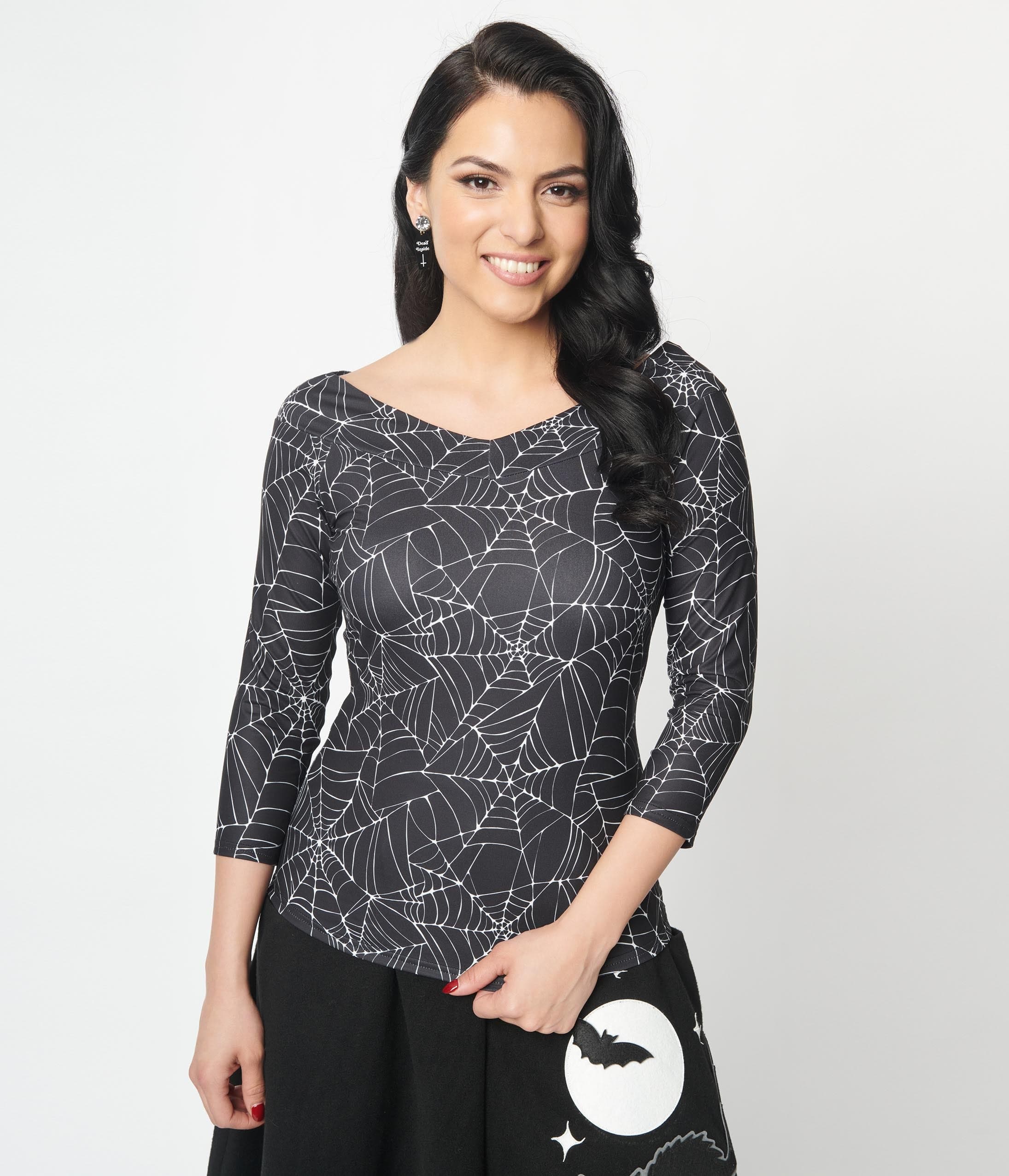 Unique Vintage Black & White Spiderweb Scarlett Top