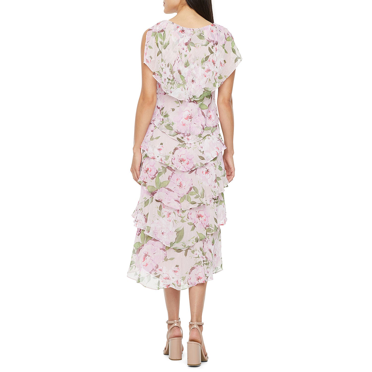 S. L. Fashions Women's Short Split-Sleeve Floral Midi Shift Dress BLUSH PINK MULTI 10