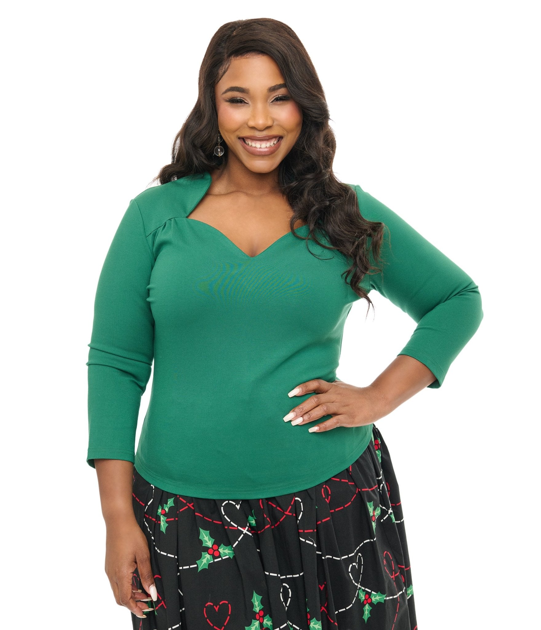 Voodoo Vixen Plus Size 1950s Green Jersey Knit Top