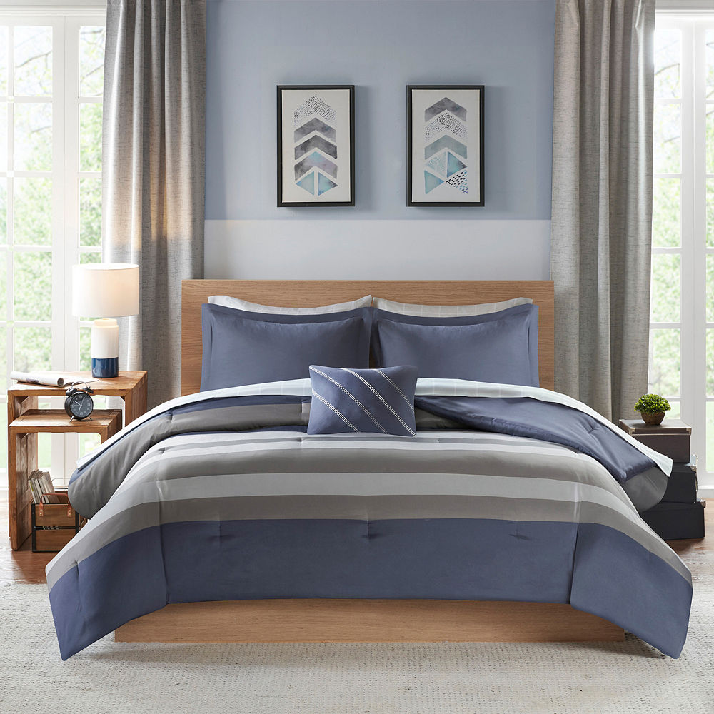 Intelligent Design James Complete Bed Set including Sheets with decorative pillow Blue - Queen