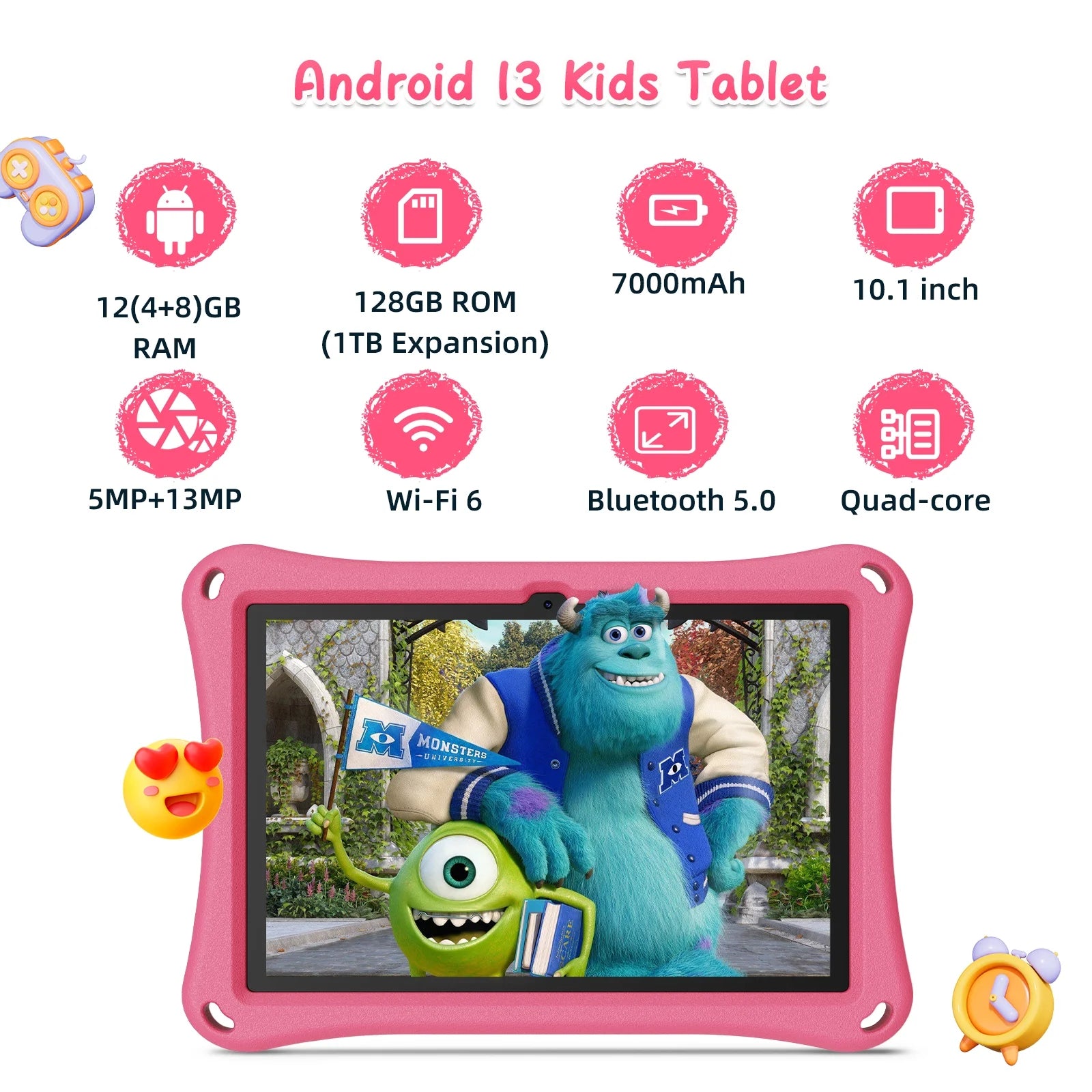 XGODY N02 PRO Tablet - Quad-Core 2.0GHZ, 12GB RAM, 128GB ROM, Android 13, 10.1 HD, 7000mAh, Pink