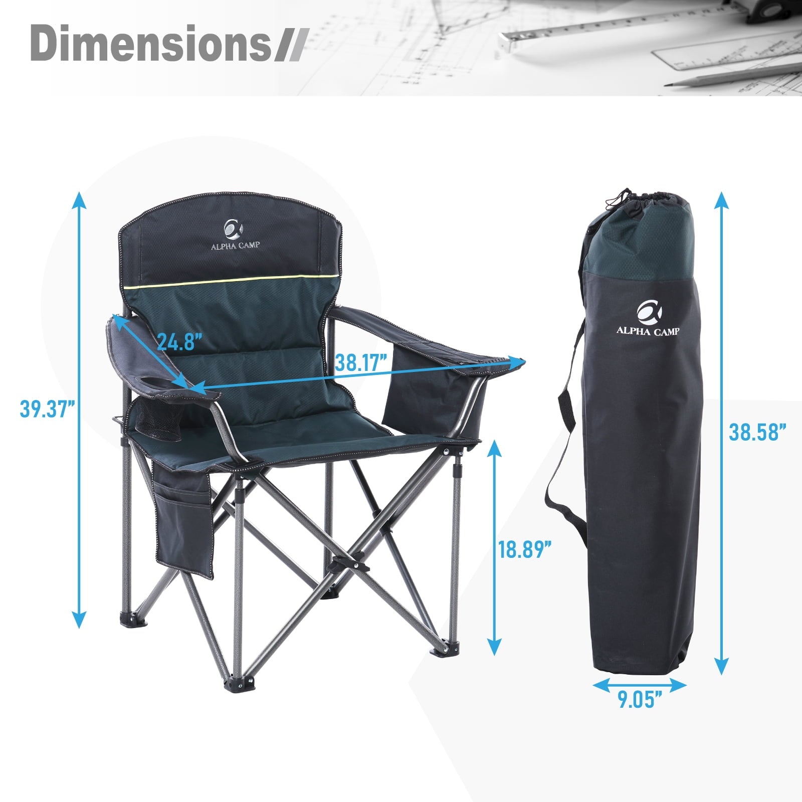 ALPHA CAMP E01CC402-GN Oversized Folding Camping Chair, Green