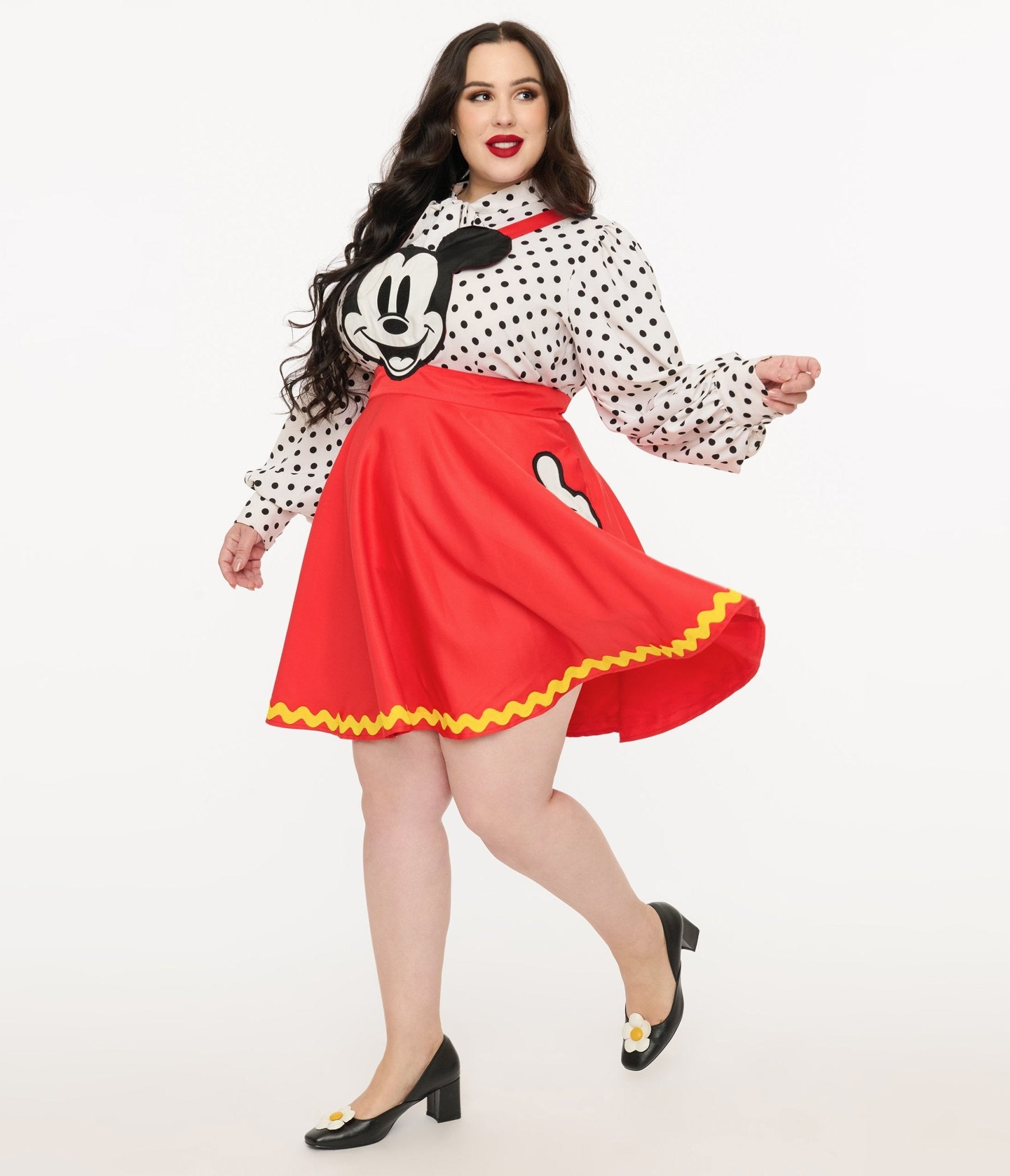 Disney Mickey & Friends Collection by Unique Vintage Plus Size Red Mickey Face Pinafore