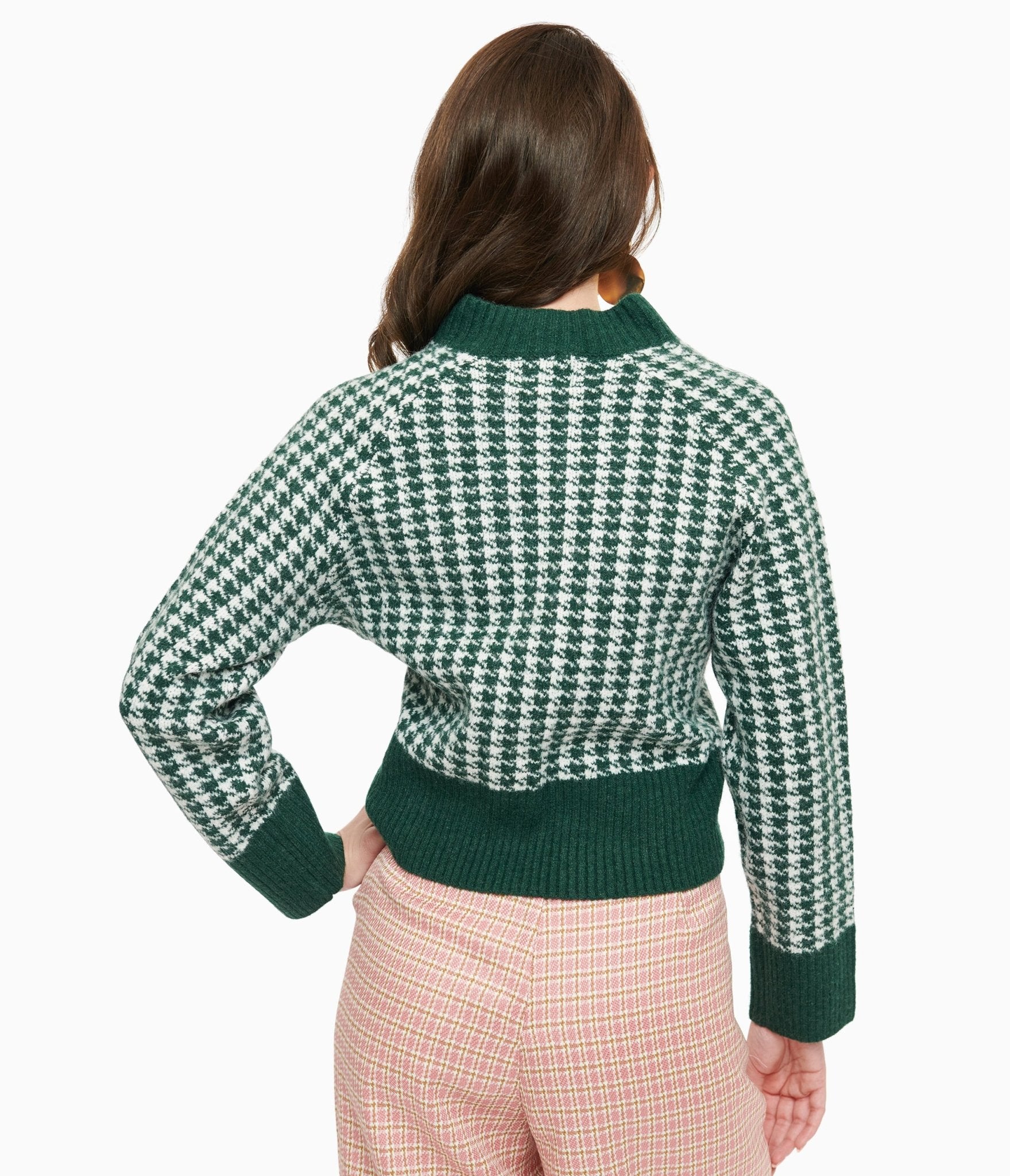 1950s Green & White Houndstooth Hattie Cardigan