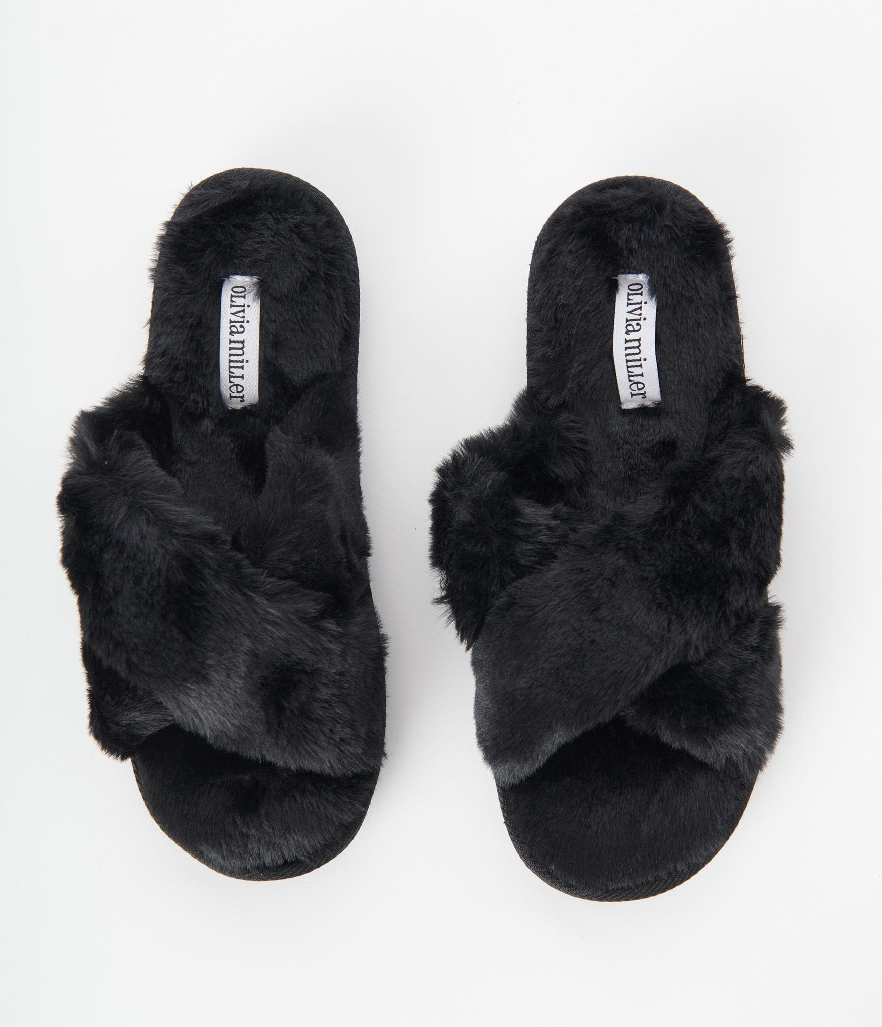 Black Cross Strap Fuzzy Slippers