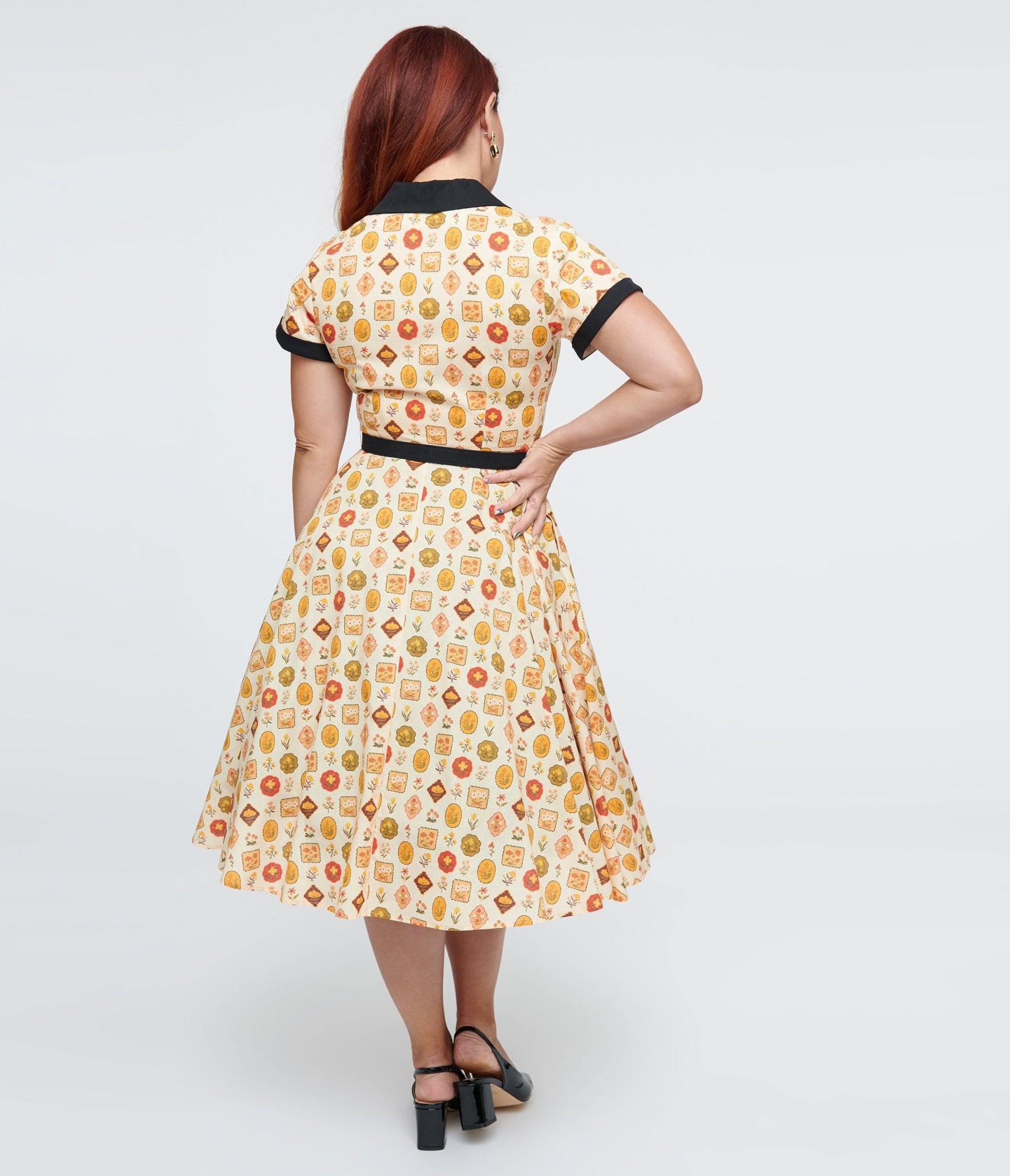 Unique Vintage 1950s Cream Floral Alexis Swing Dress