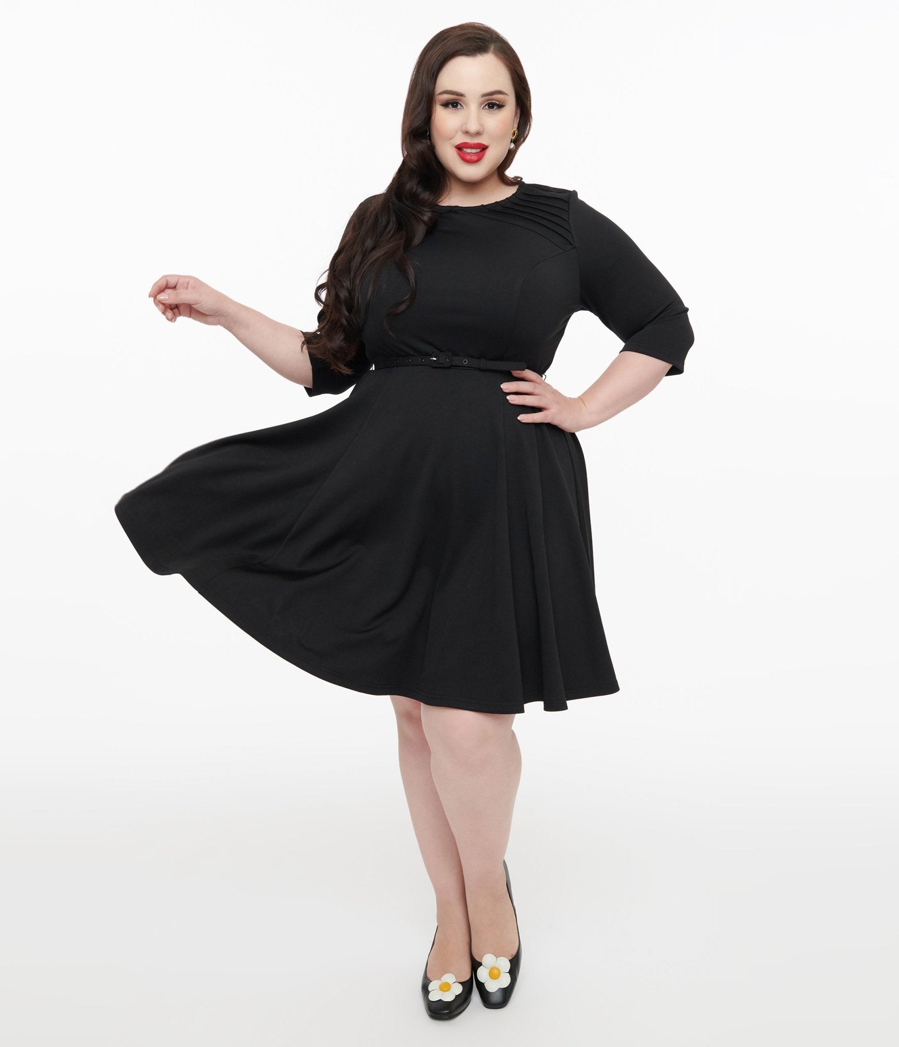 Unique Vintage Plus Size 1960s Black Knit Stephanie Fit & Flare Dress