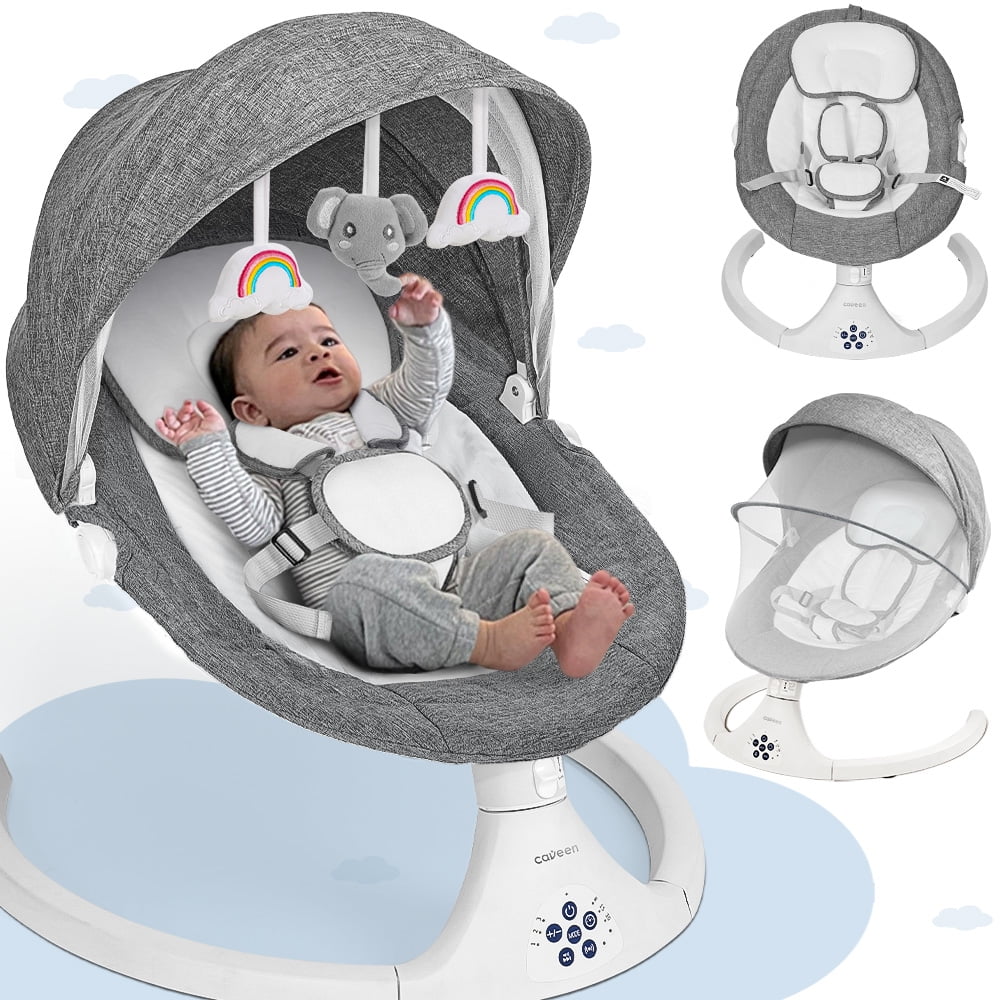 Caveen H09626 Baby Swing for Infants, Electric Bluetooth Baby Rocker, 5 Swing Speeds, 3 Seat Positions, Adapter & Battery Operated (Gray)