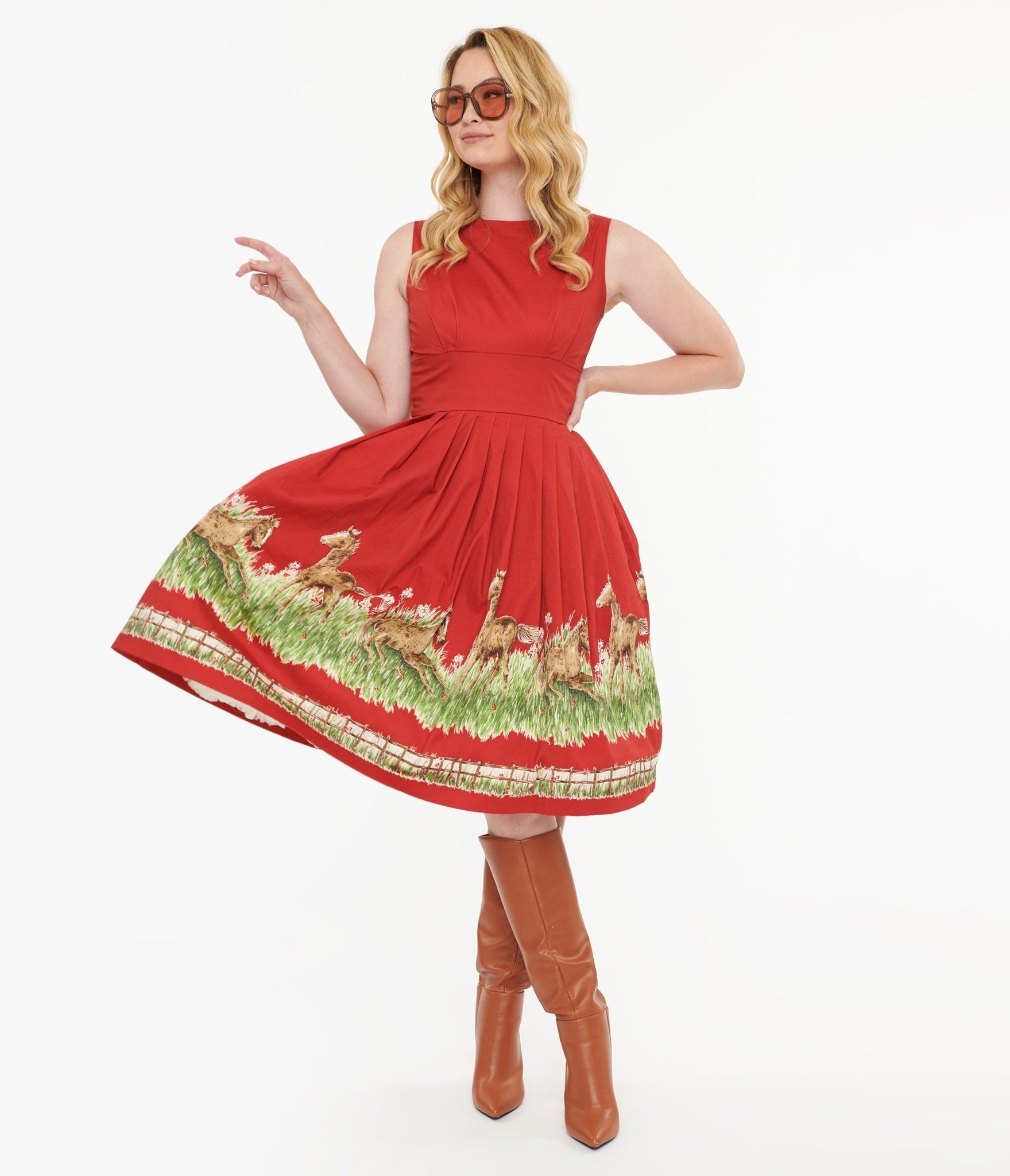 Retrospec'd Red & Greener Pastures Print Peggy Swing Dress