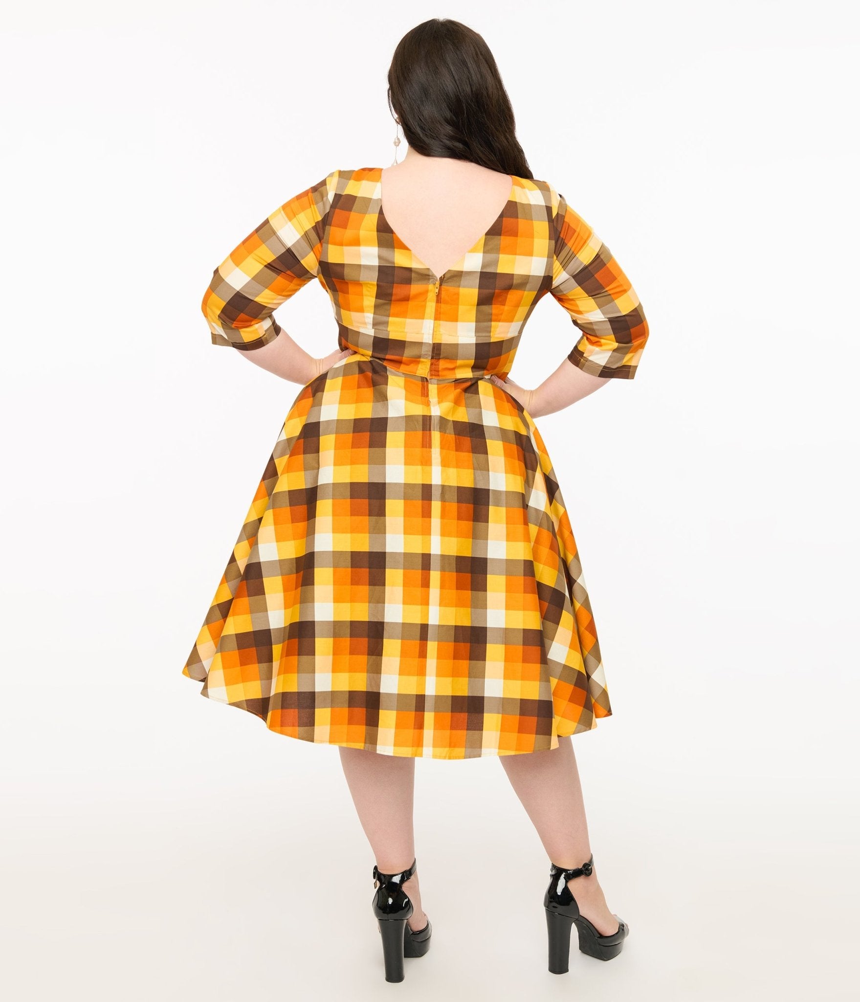 Hell Bunny Plus Size 1950s Autumn Check Cotton Darlene Swing Dress