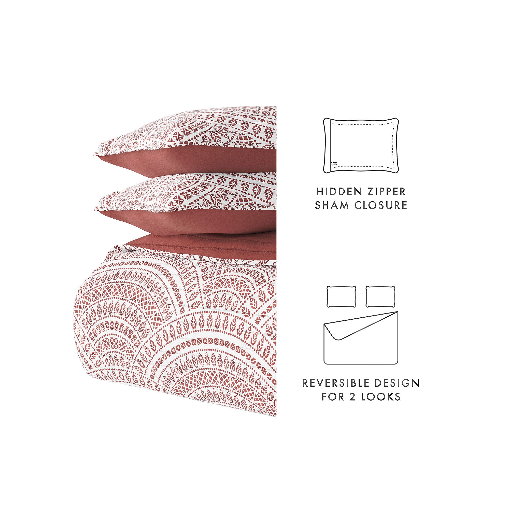 Casual Comfort Scallop Reversible Quilt Set - Terracotta