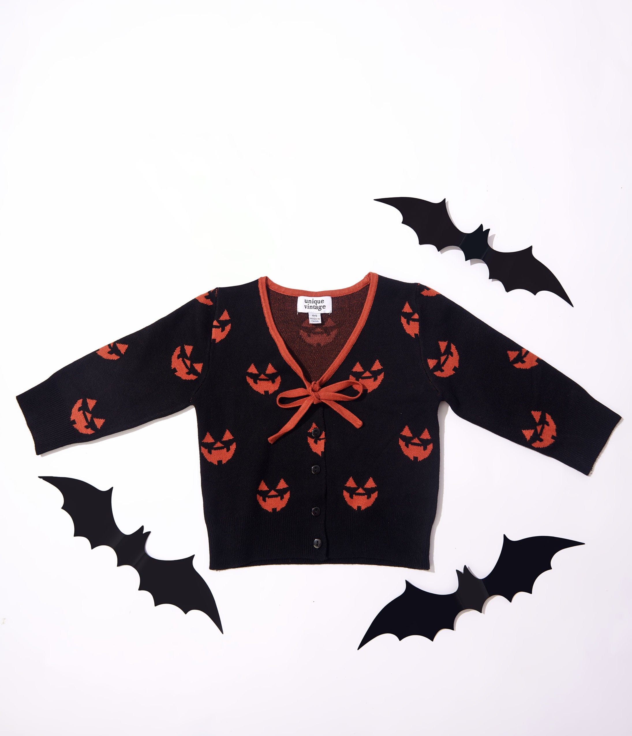 Unique Vintage Kids Black & Orange Pumpkin Crop Cardigan