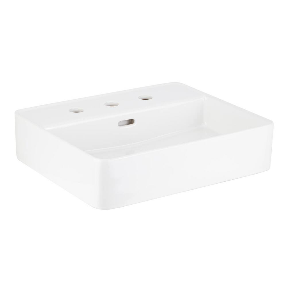 Hibiscus White Rectangular Fireclay Vessel Sink - 8 Widespread