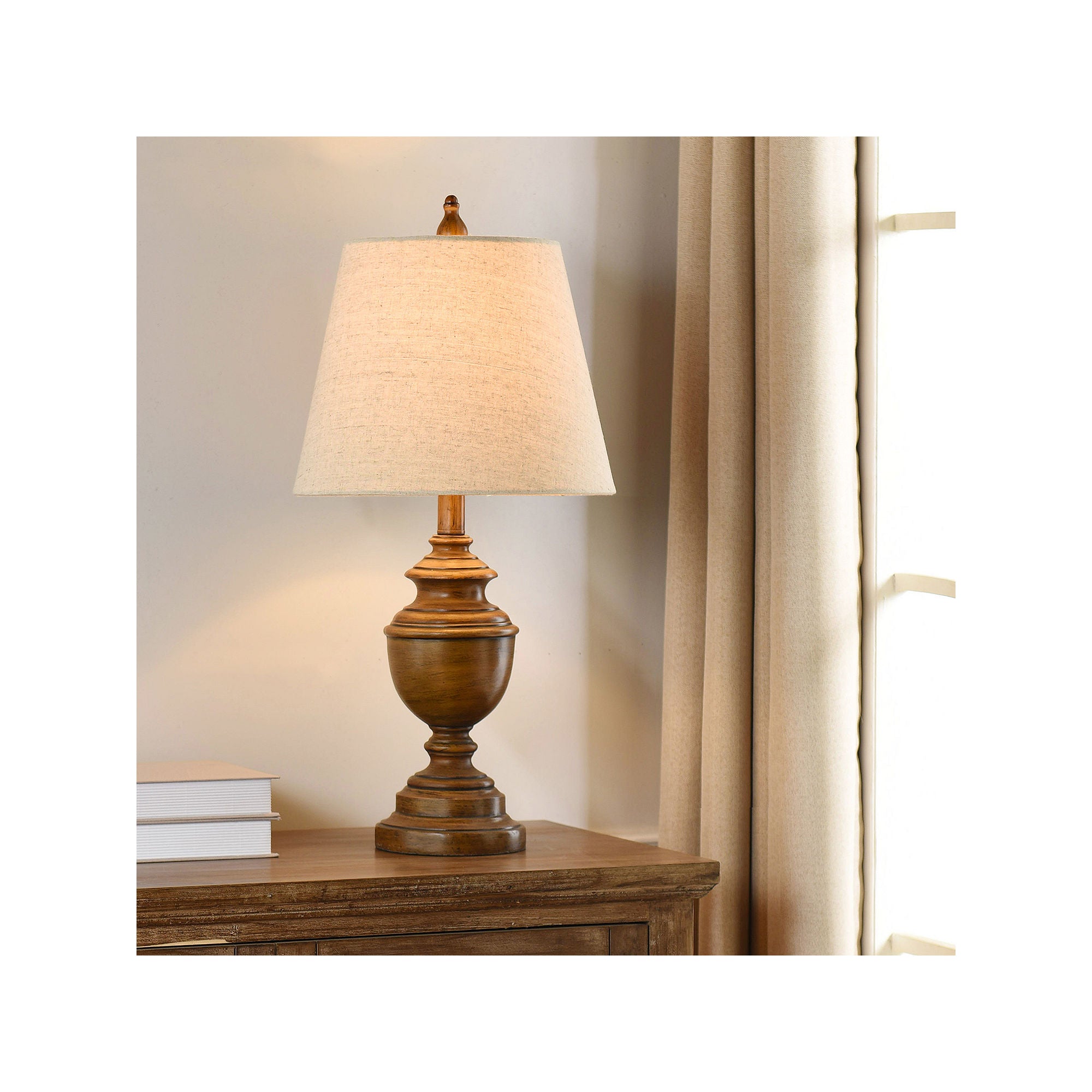 Marion Table Lamp - French Oak - Heathered Light Beige