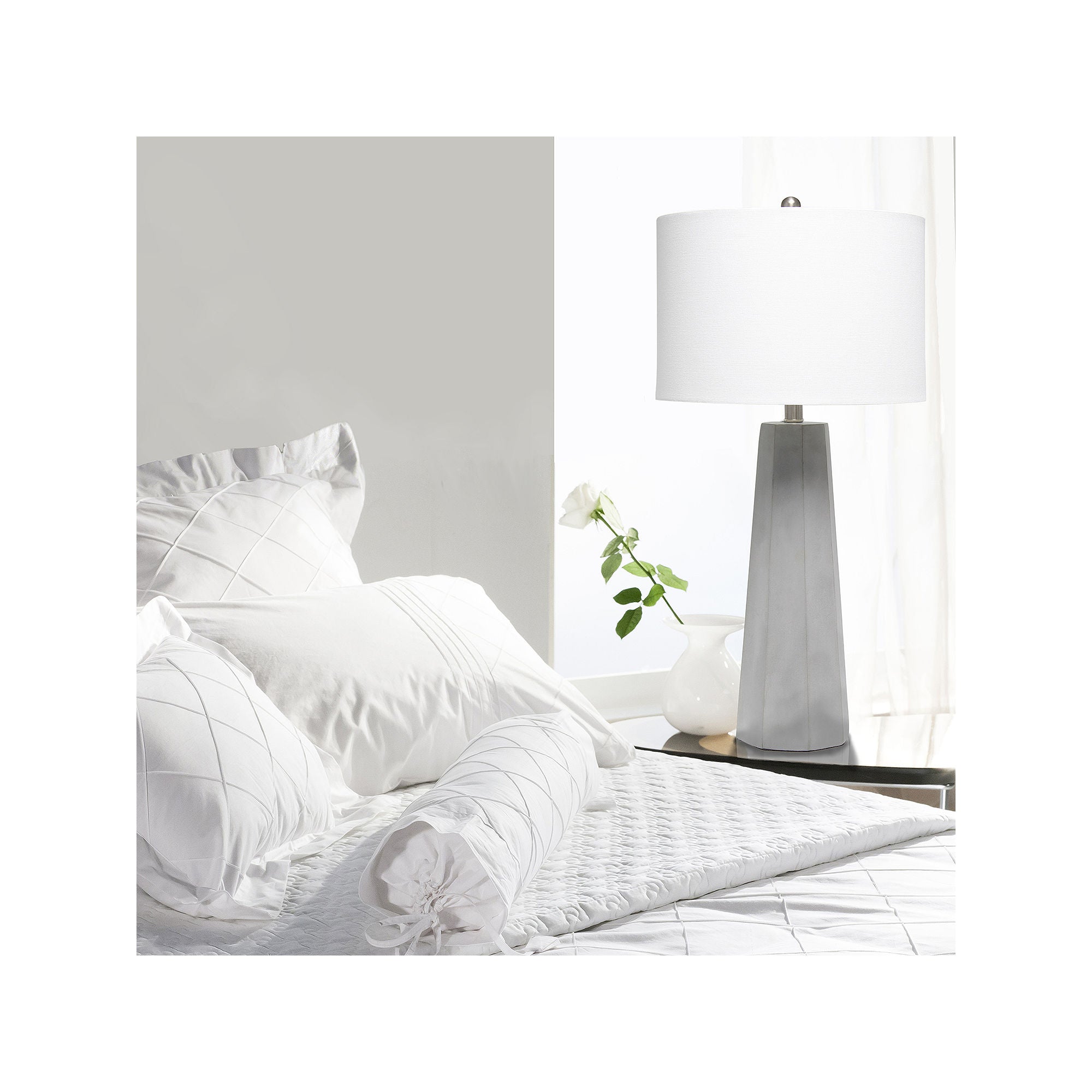 Lalia Home LHT-5011-WH Concrete Pillar Table Lamp with White Fabric Shade