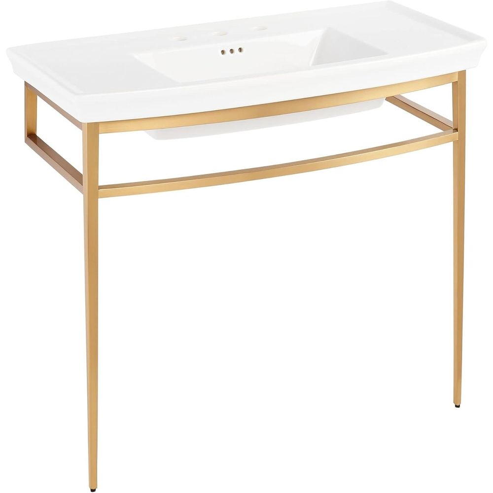 Signature Hardware SH663034BG Olney 40 Vitreous China Console Sink w/ Stainless Steel Base, Brushed Gold