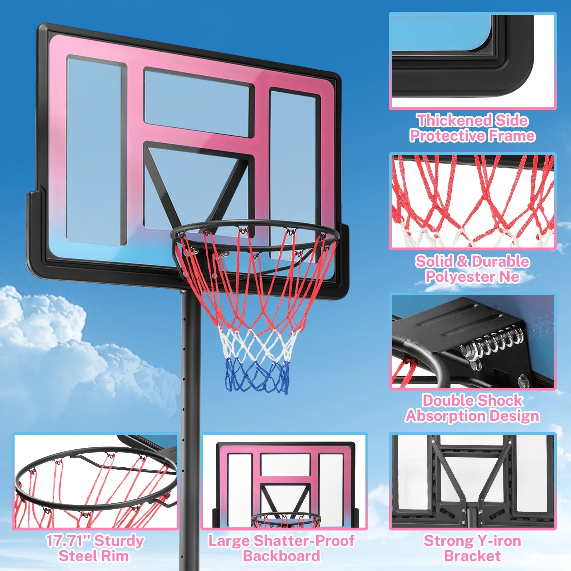 Segmart 44-inch Outdoor Basketball Hoop Stand for Adults, Pink & Blue