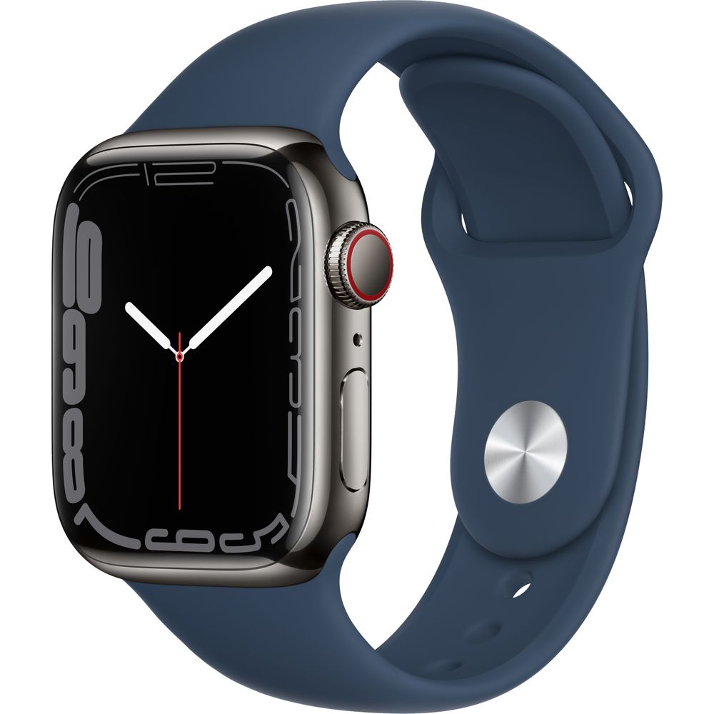 Apple Watch Gen 7 Series 7 Cell 41mm Graphite Stainless Steel - Abyss Blue Sport Band MKHJ3LL/A