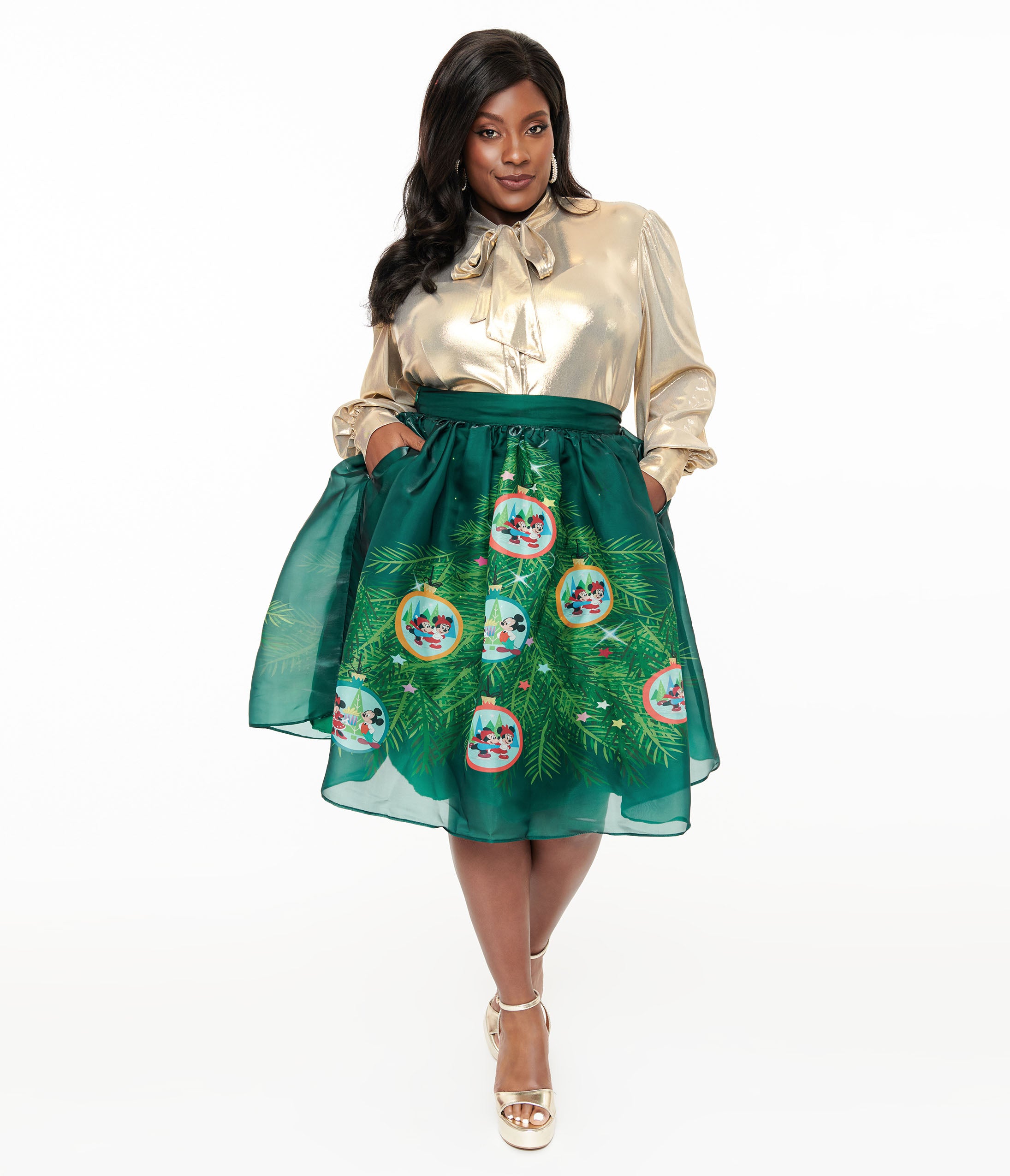 Disney Holiday Collection by Unique Vintage Plus Size Light Up Green Mickey & Minnie Christmas Tree Ballerina Skirt