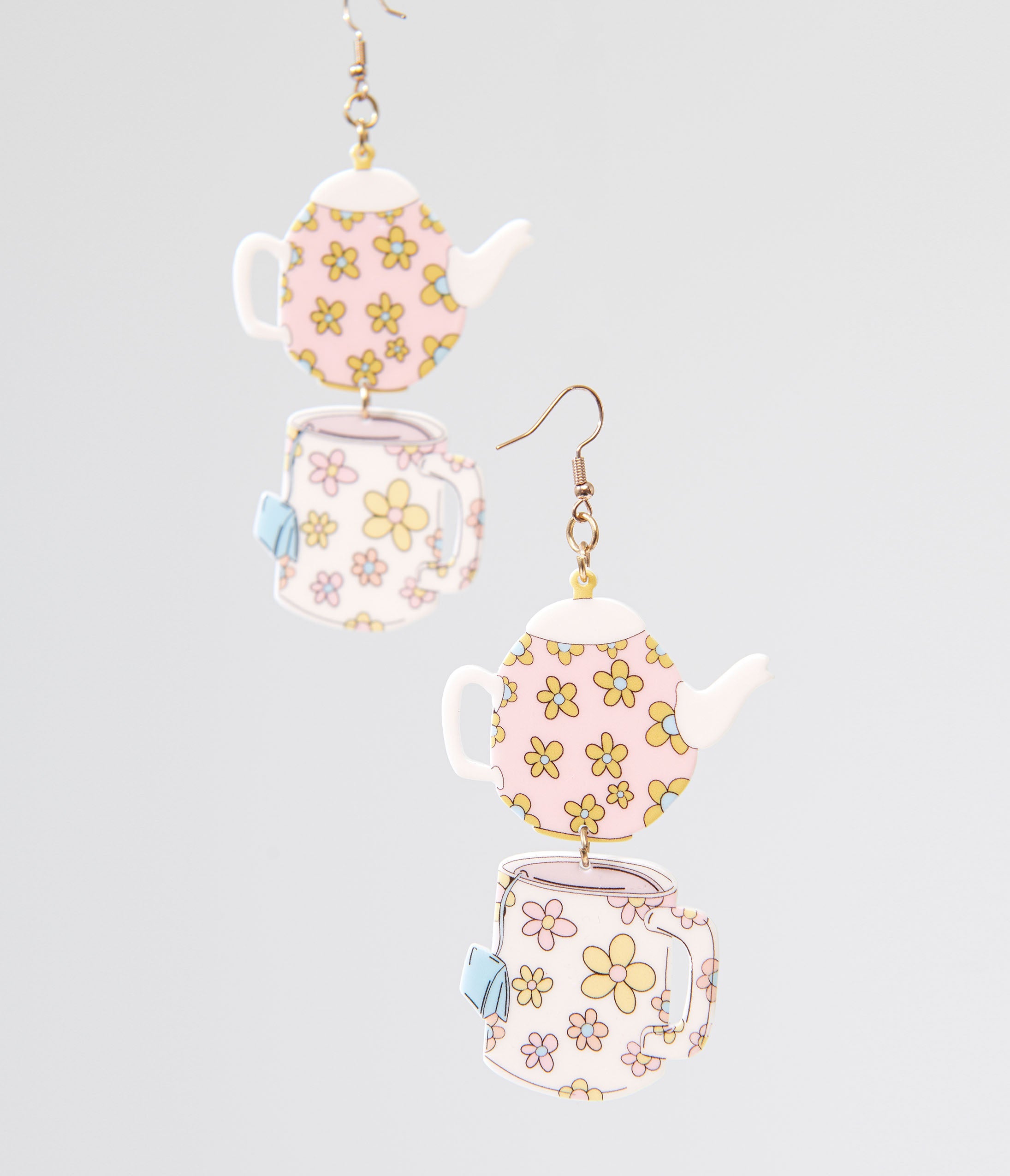 1960s Spot Of Tea Flower Teapot & Teacup Earrings