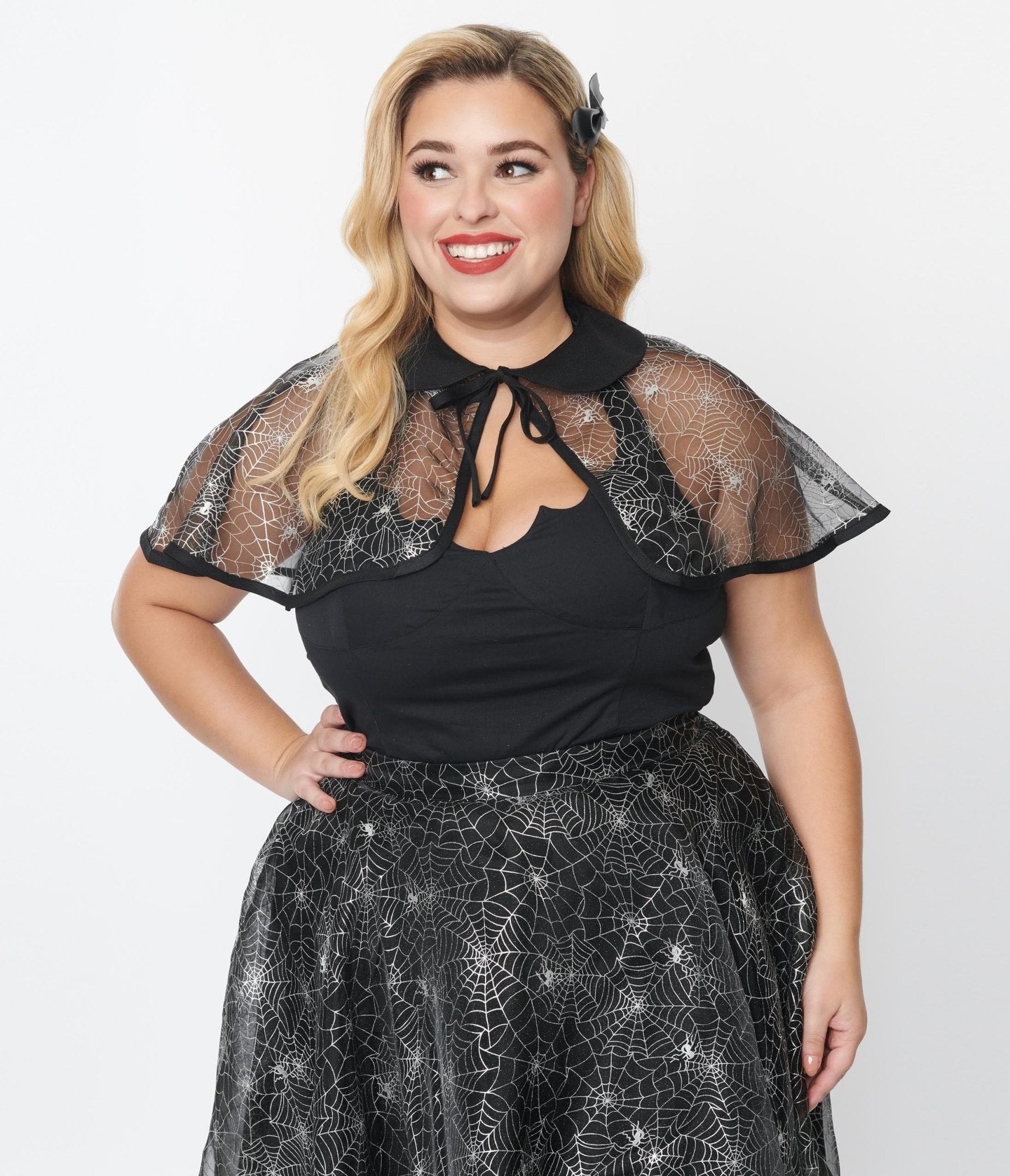 Magnolia Place Plus Size Black Spiderweb Capelet