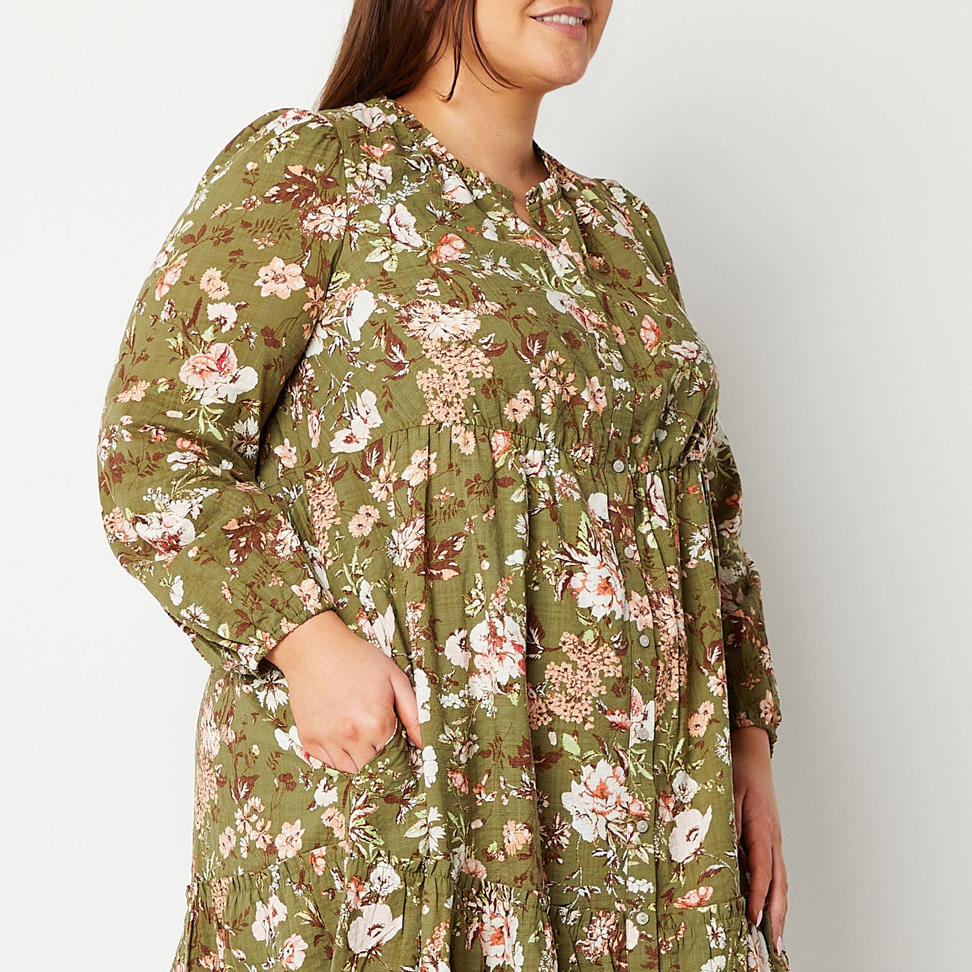 Frye And Co . Long Sleeve Shirt Dress - MOSS GARDEN 2X