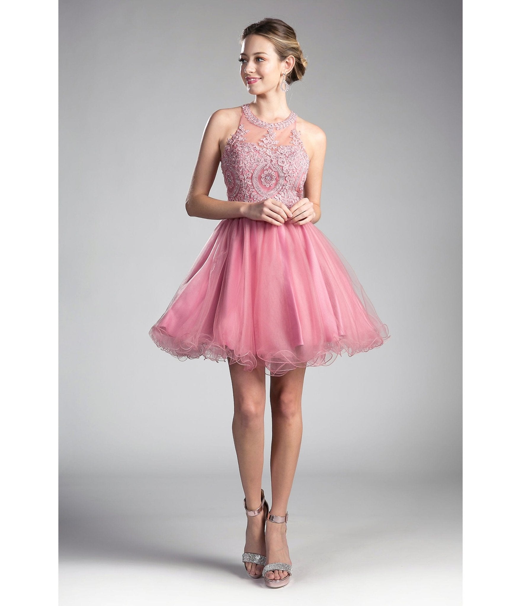 Ladivine by Cinderella Divine Rose Beaded Lace Ballerina Homecoming Dress