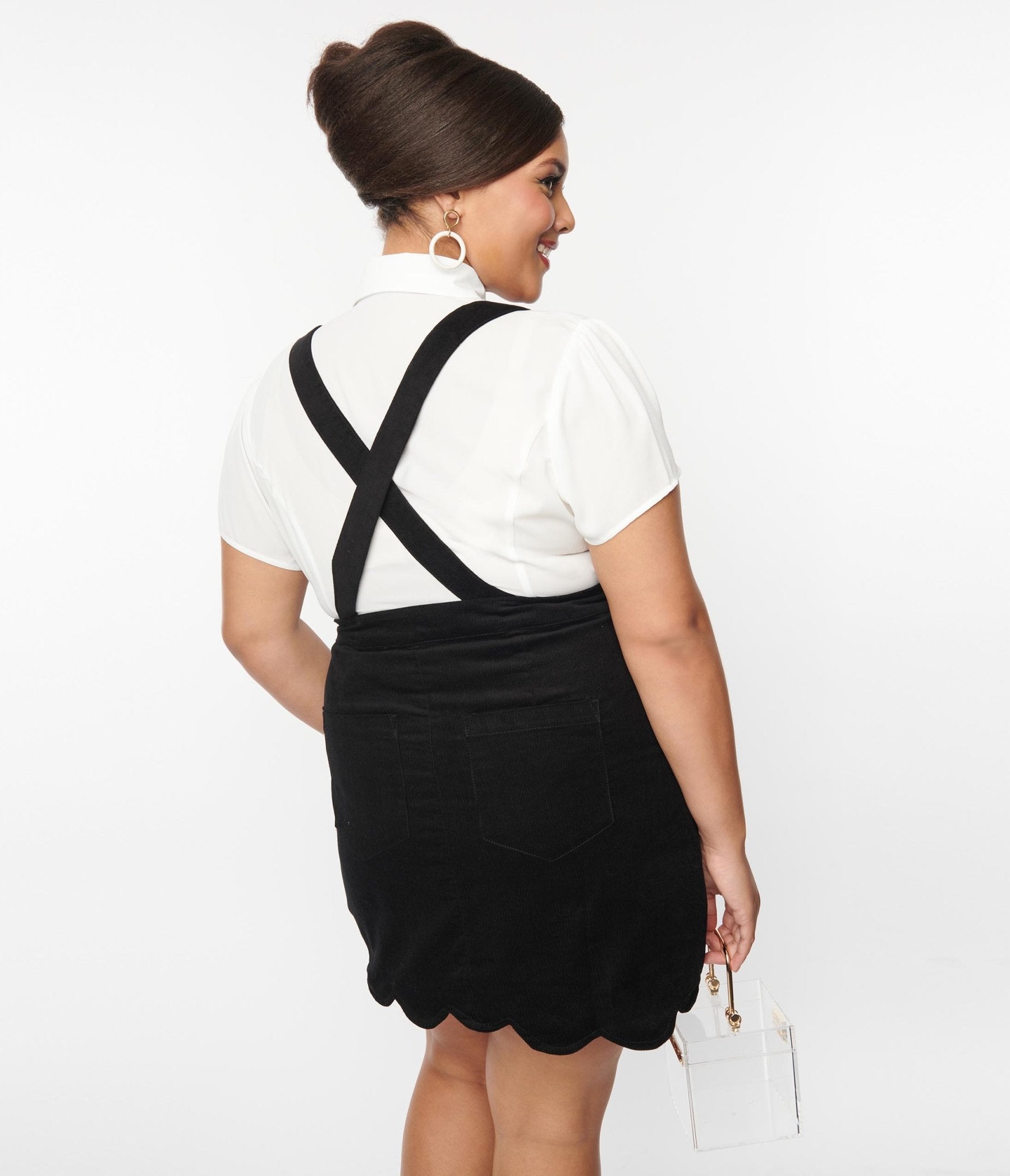 Smak Parlour Plus Size Black Corduroy Suspender Mini Skirt