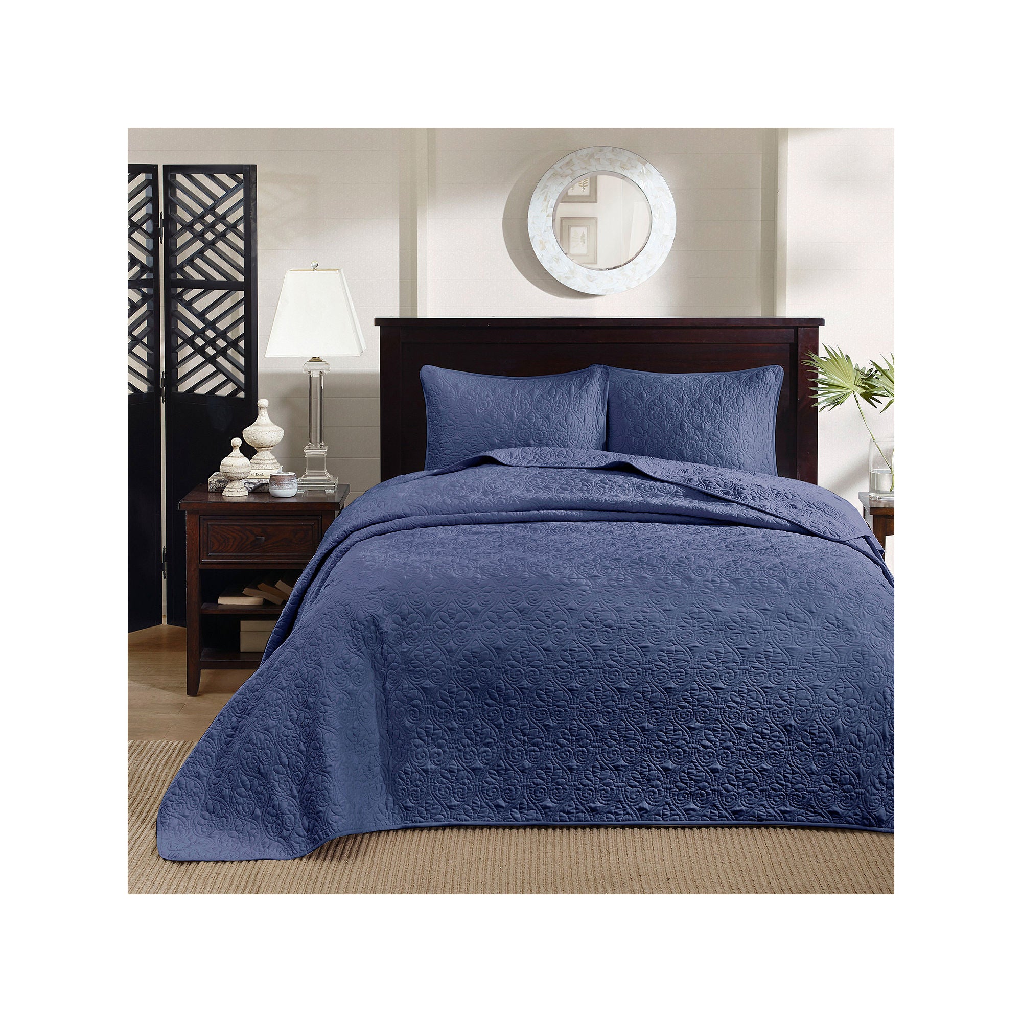 Madison Park Mansfield Oversized Antimicrobial Treated 3Pc Bedspread Set - NAVY ONE SIZE