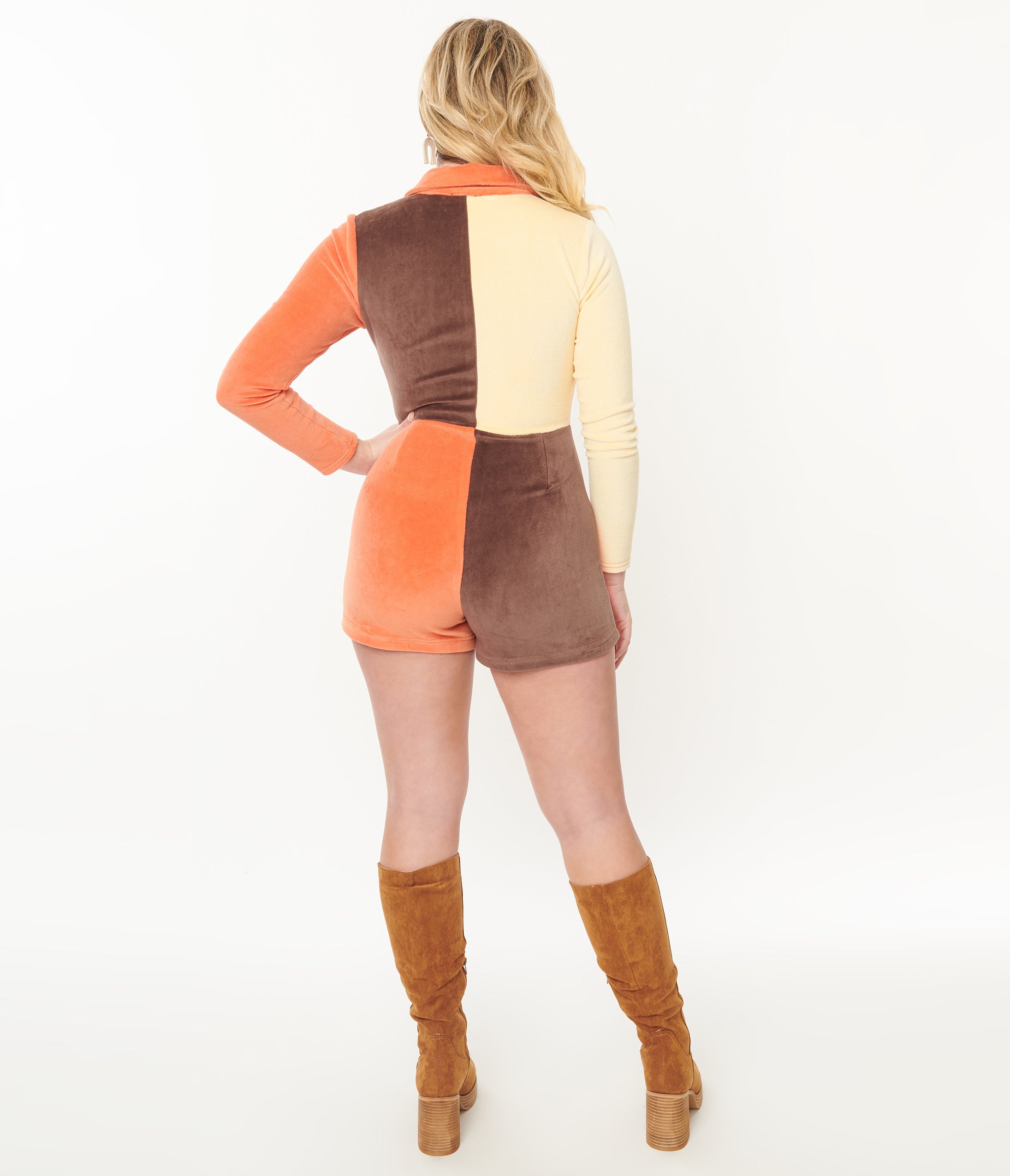 Smak Parlour 1960s Fall Color Block Terry Cloth Romper