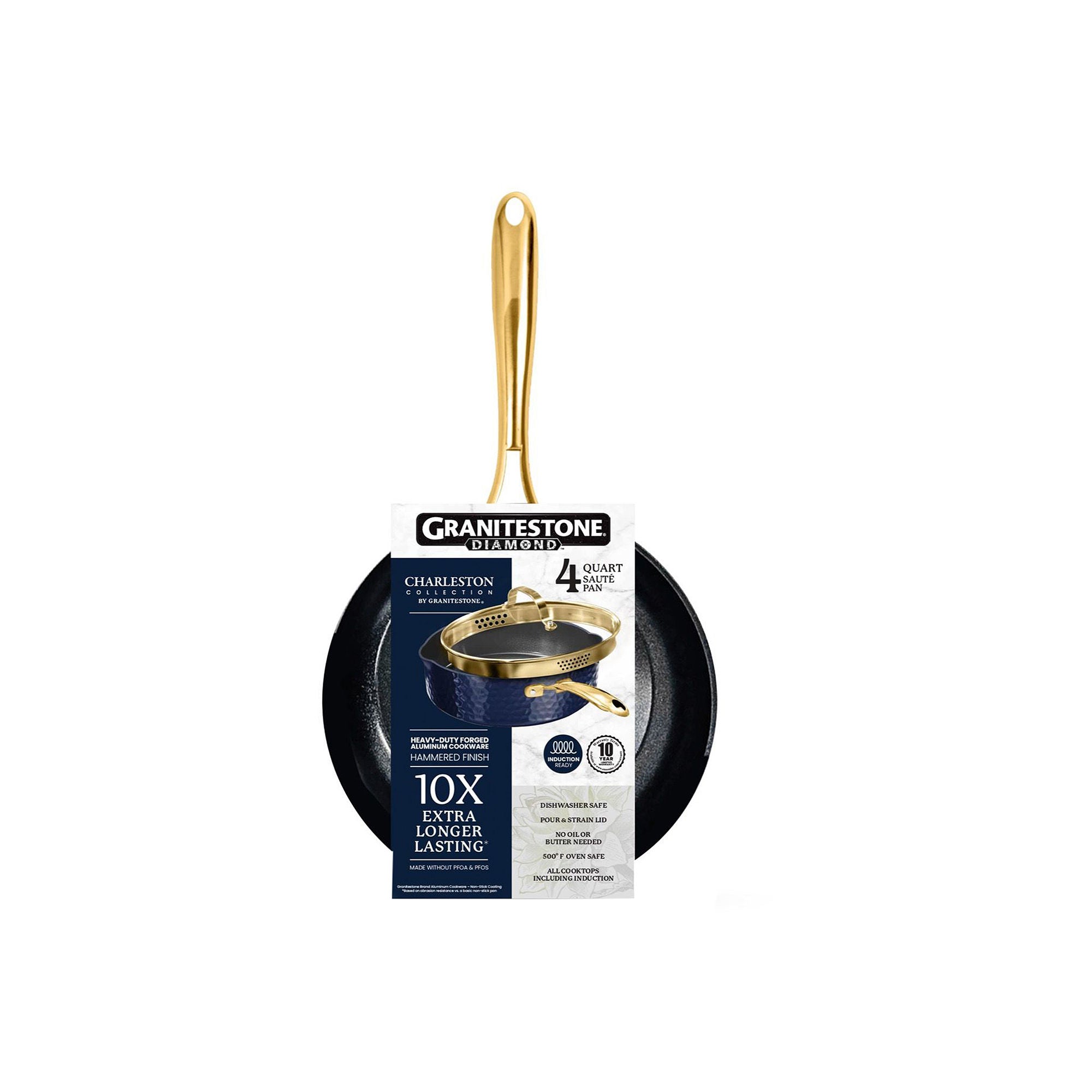 Granitestone Charleston Collection Hammered 4-Qt. Non-Stick Deep Satue Pan With Lid - NAVY ONE SIZE