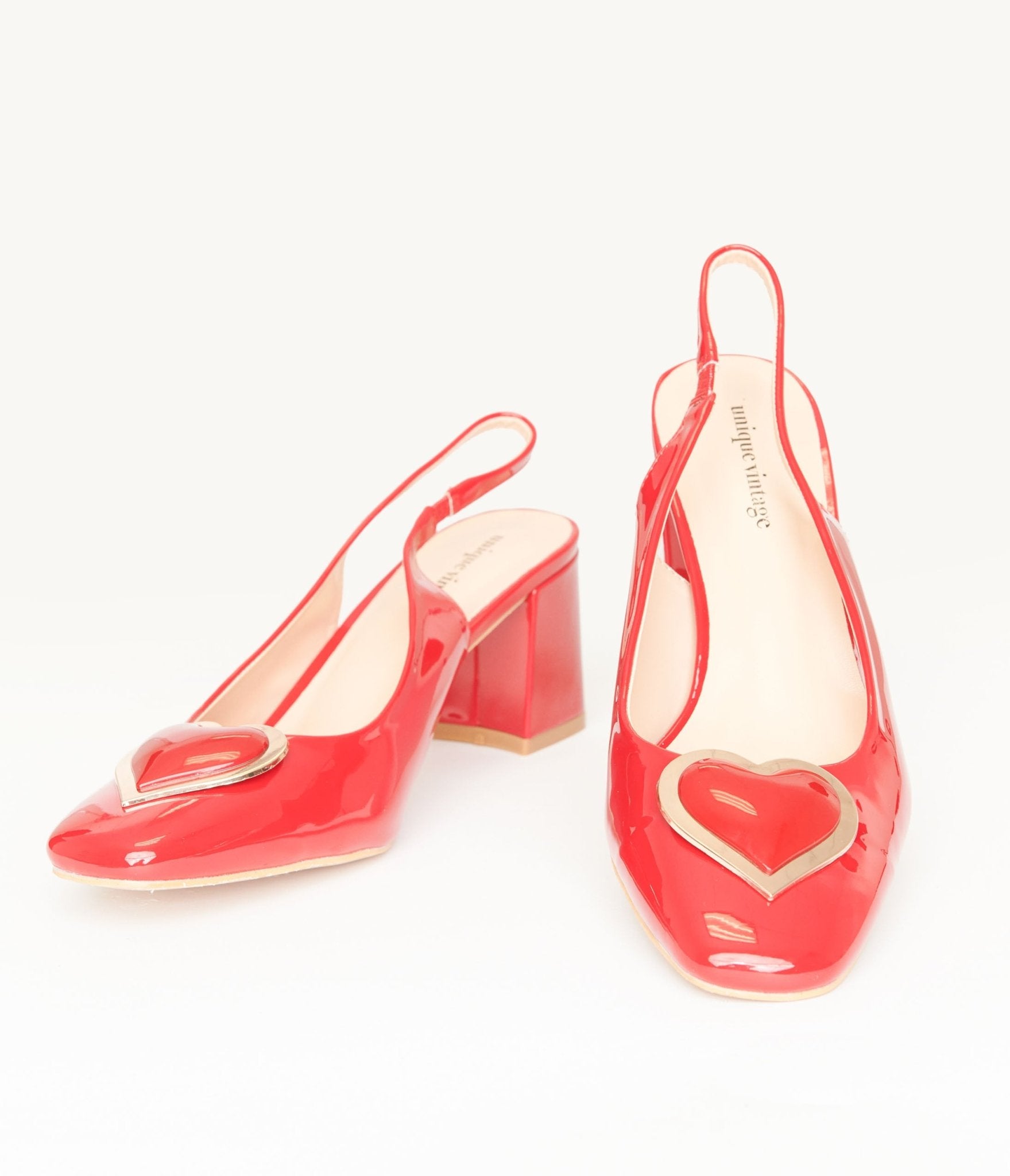 Unique Vintage Red Heart Leatherette Slingback Heels