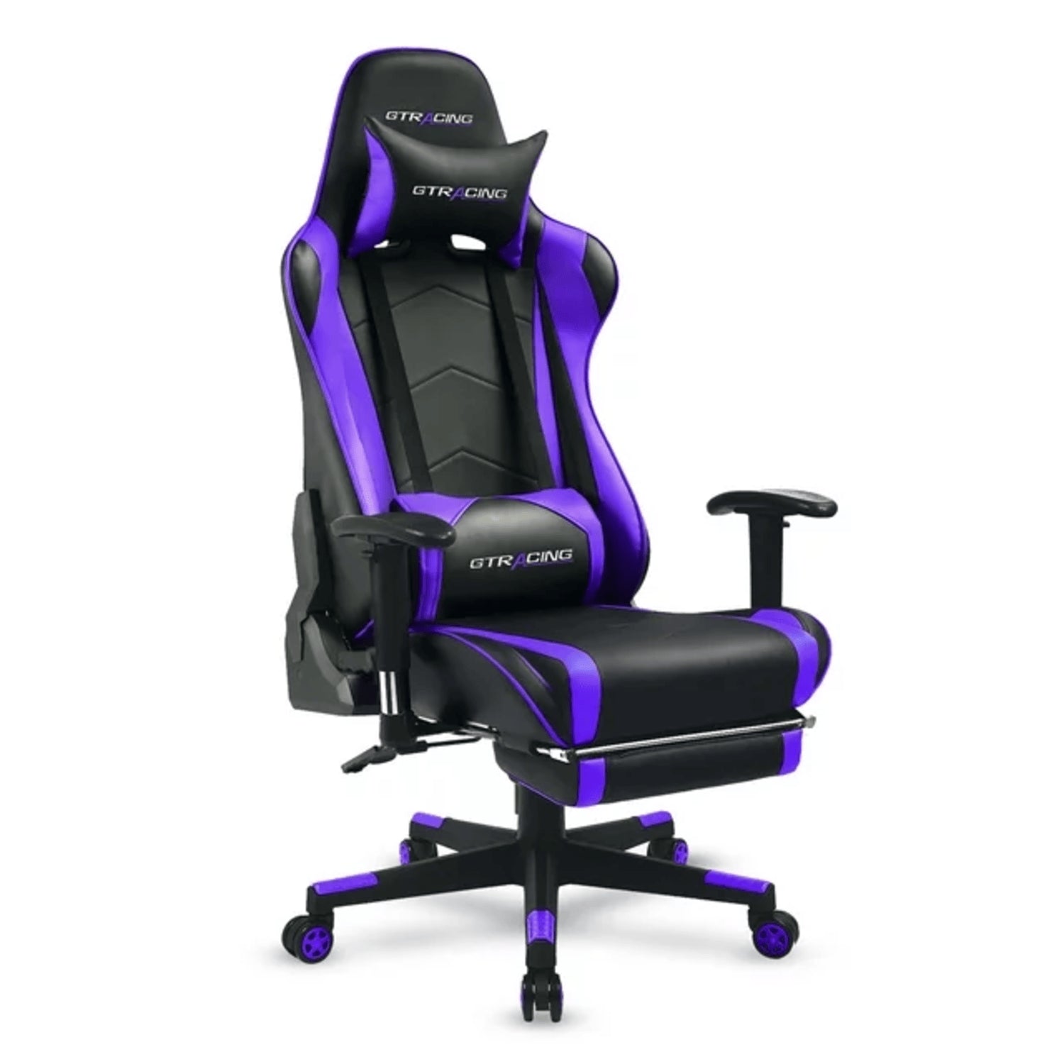 GTRACING GT099-PURPLE Gaming Chair with Footrest PU Leather Office Chair with Adjustable Headrest, Purple