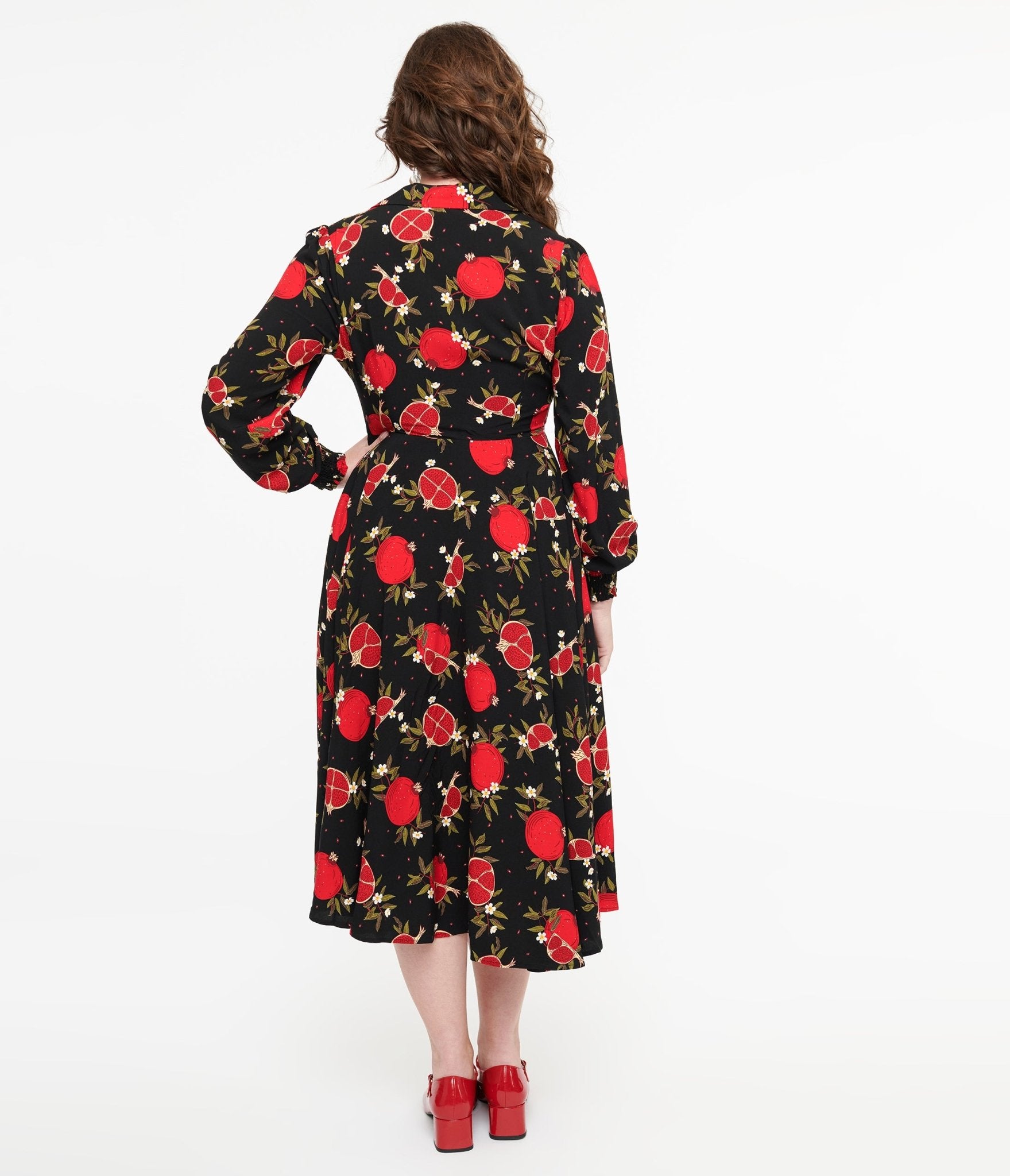 Banned 1940s Black & Red Pomegranate Midi Dress