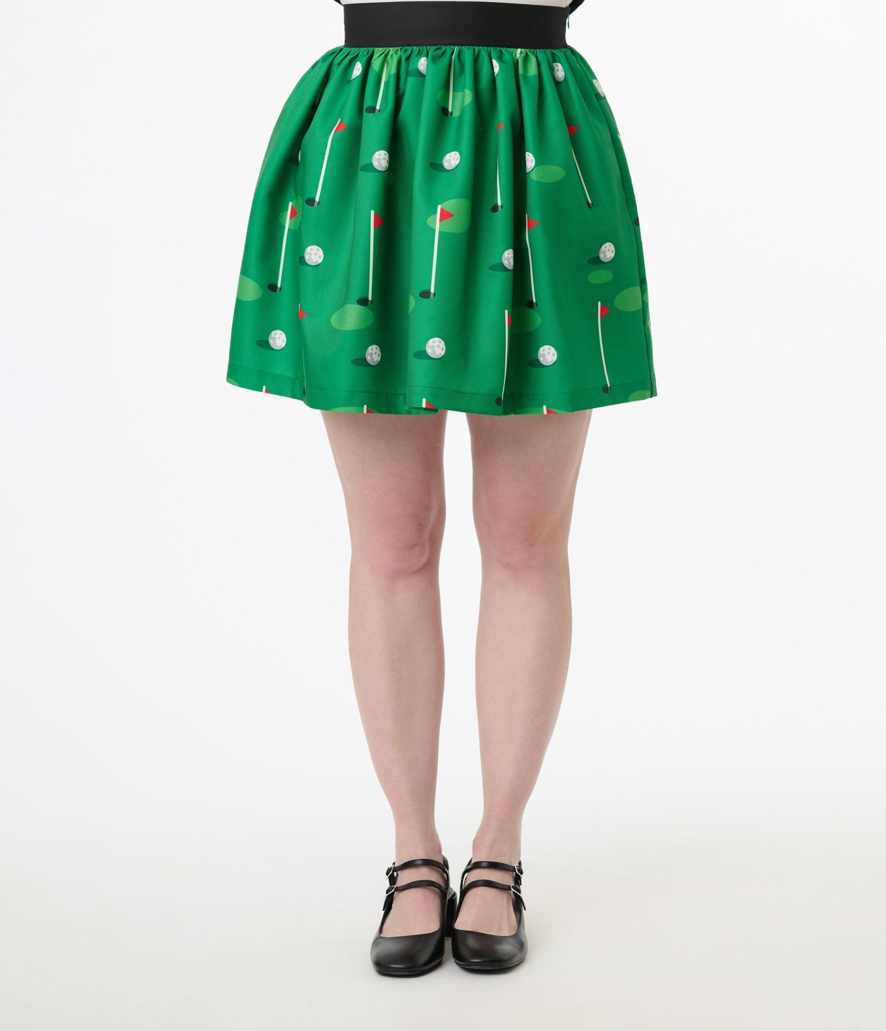 Smak Parlour 1950s Green Golf Print Gathered Mini Skirt