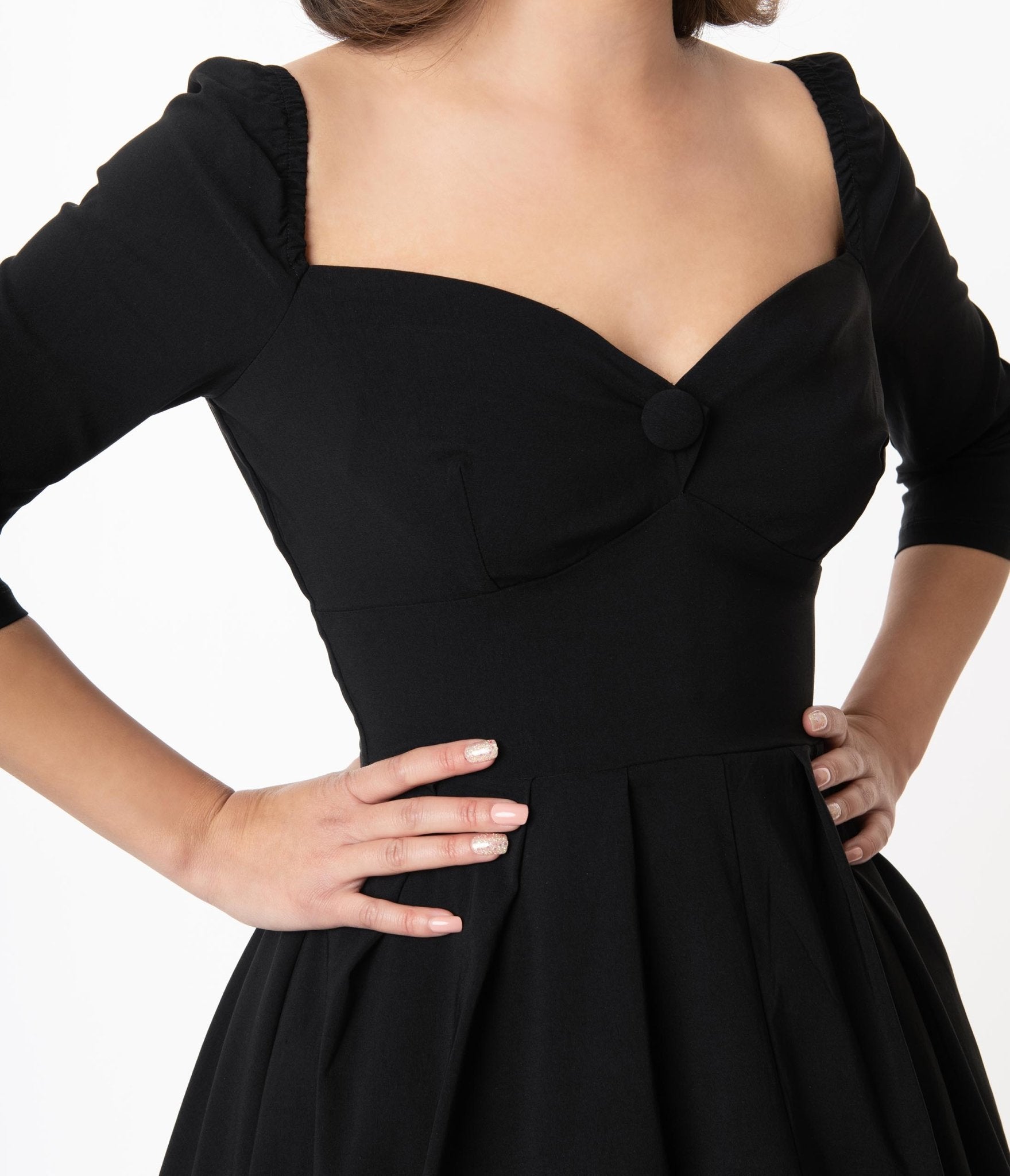 Unique Vintage 1950s Black Sweetheart Lamar Swing Dress