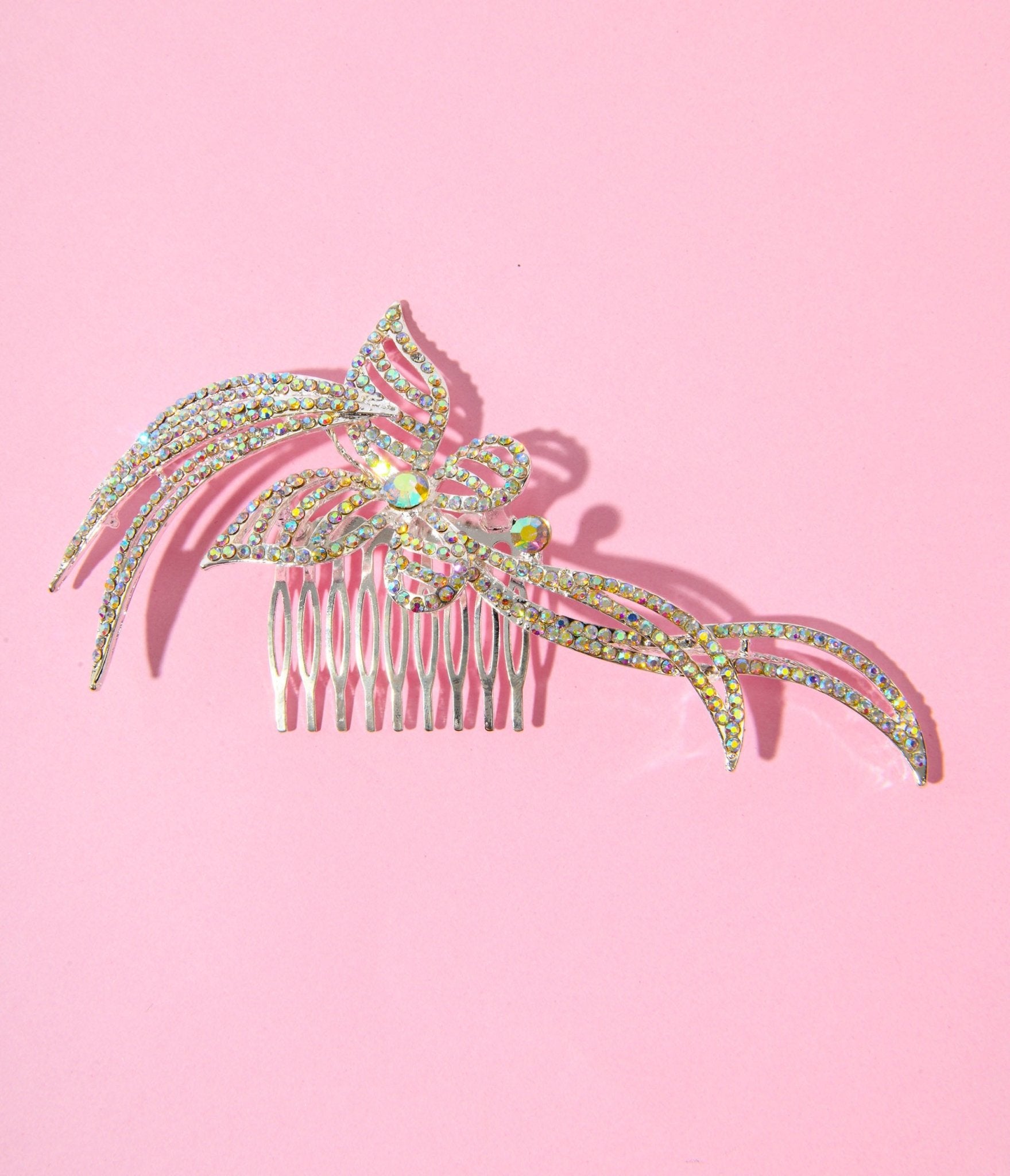 1920s Silver & Rainbow Rhinestone Butterfly Tiara Hair Comb