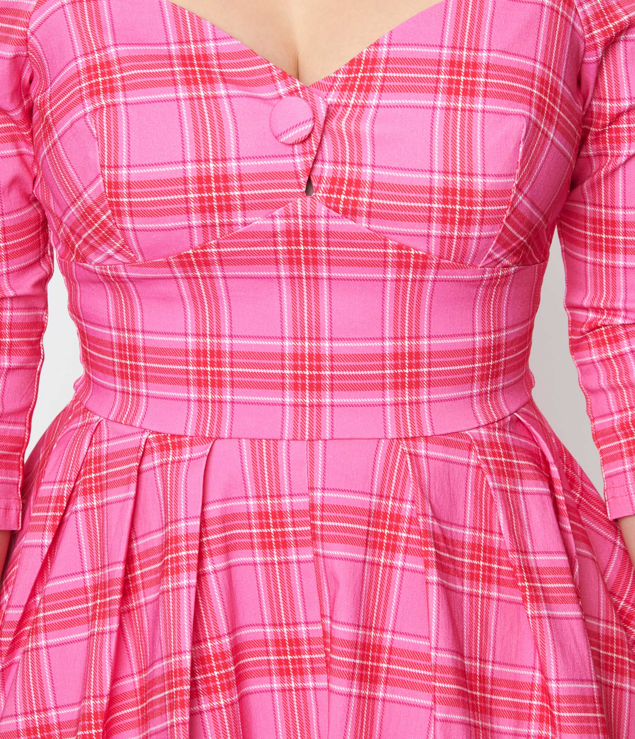 Unique Vintage Pink & Red Plaid Lamar Swing Dress