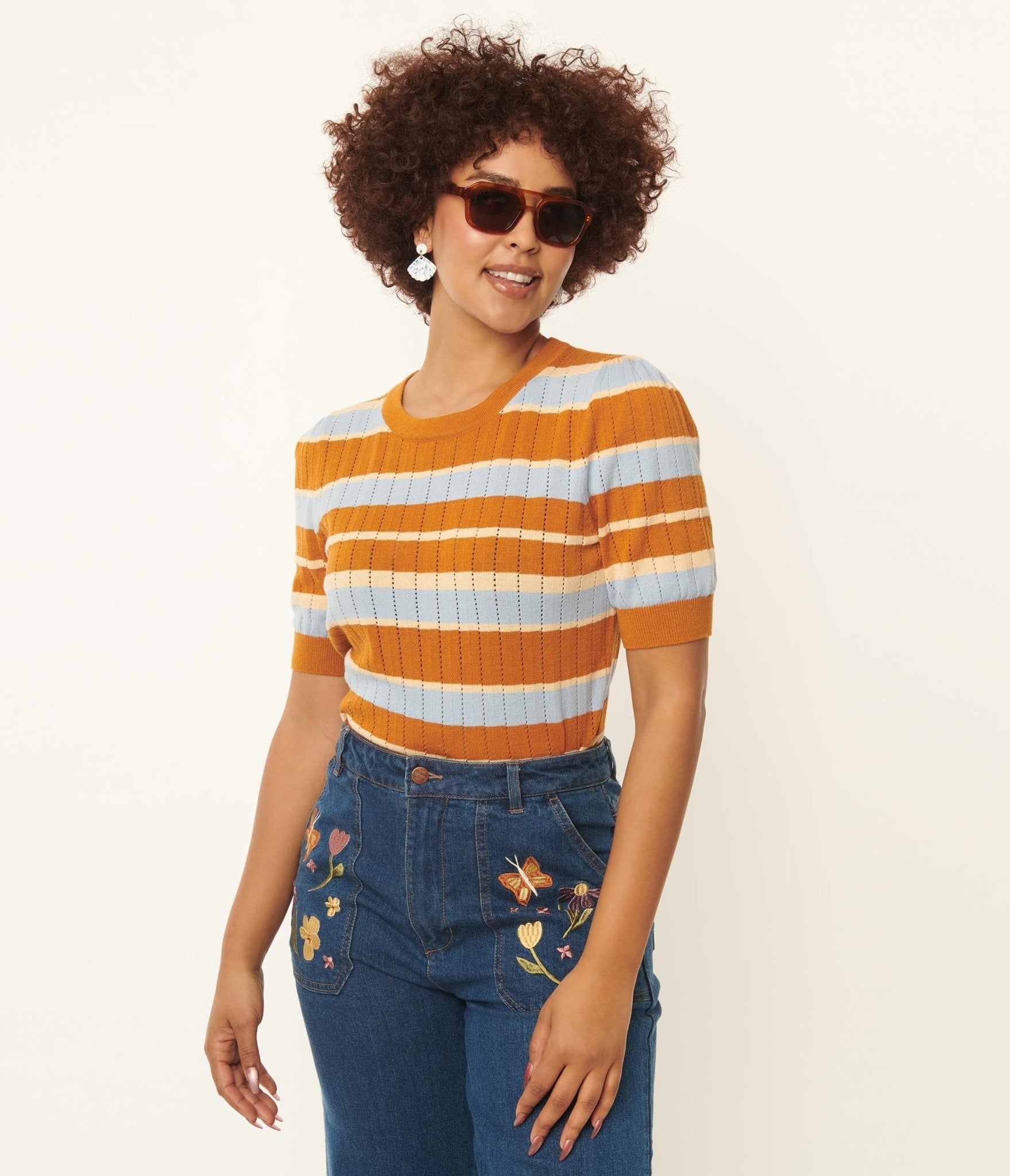 Light Blue & Saffron Stripe Knit Top