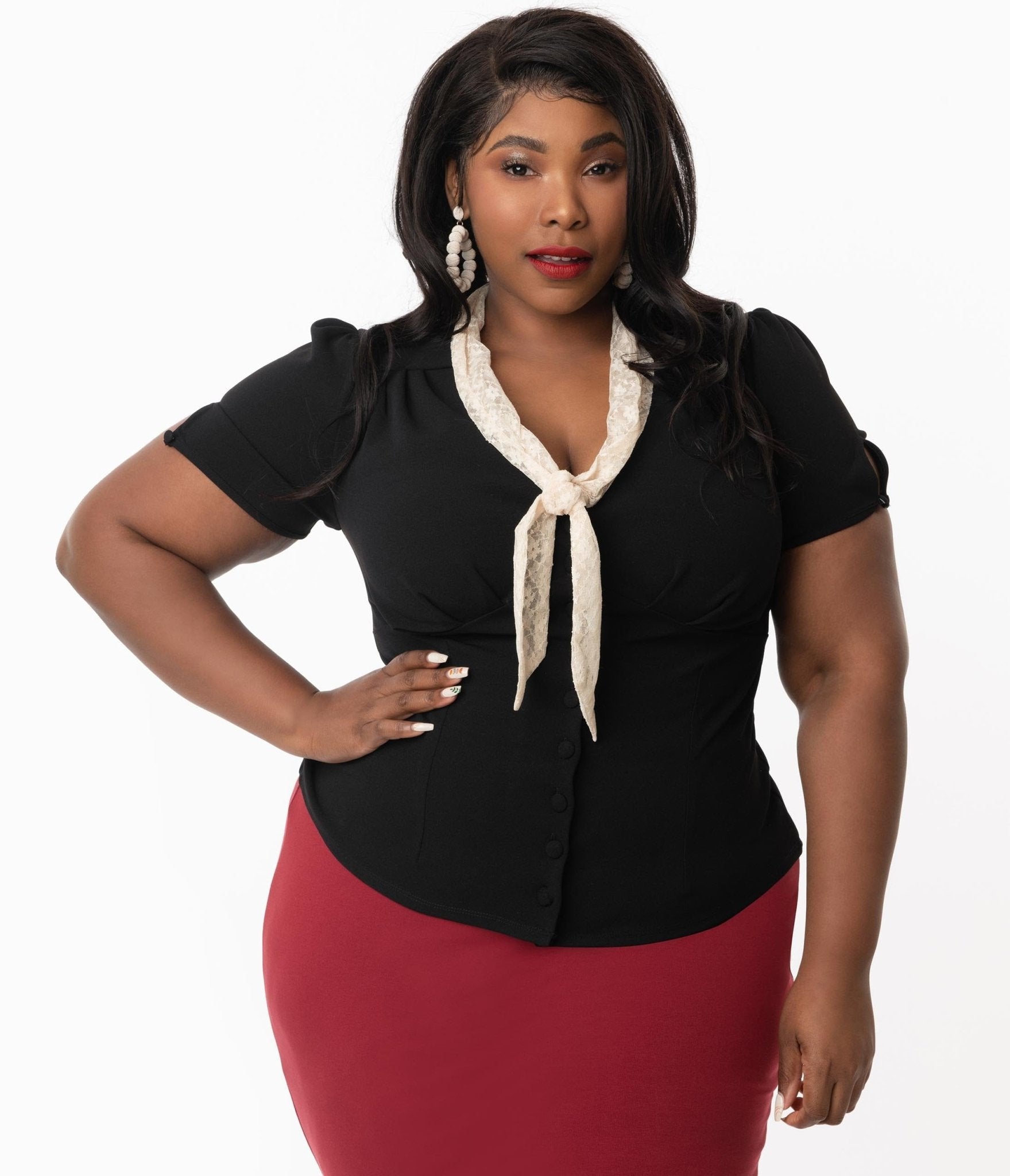 Unique Vintage Plus Size Black Shari Top