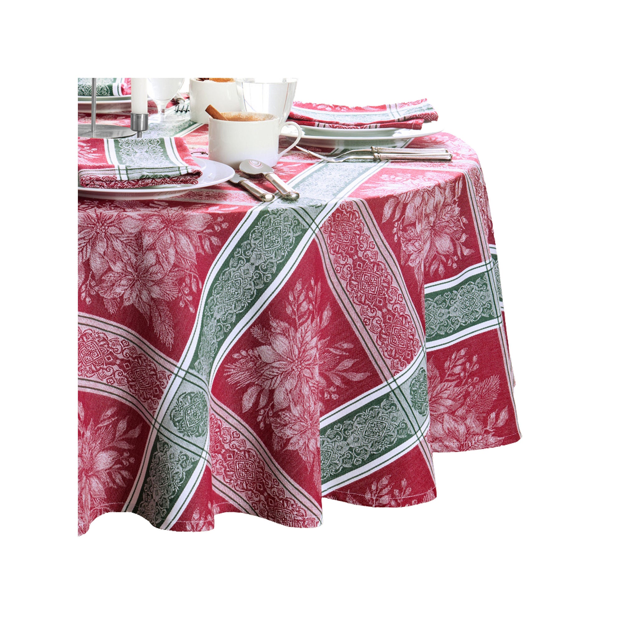 Elrene Home Fashions Poinsettia Plaid Jacquard Tablecloth - MULTI ONE SIZE