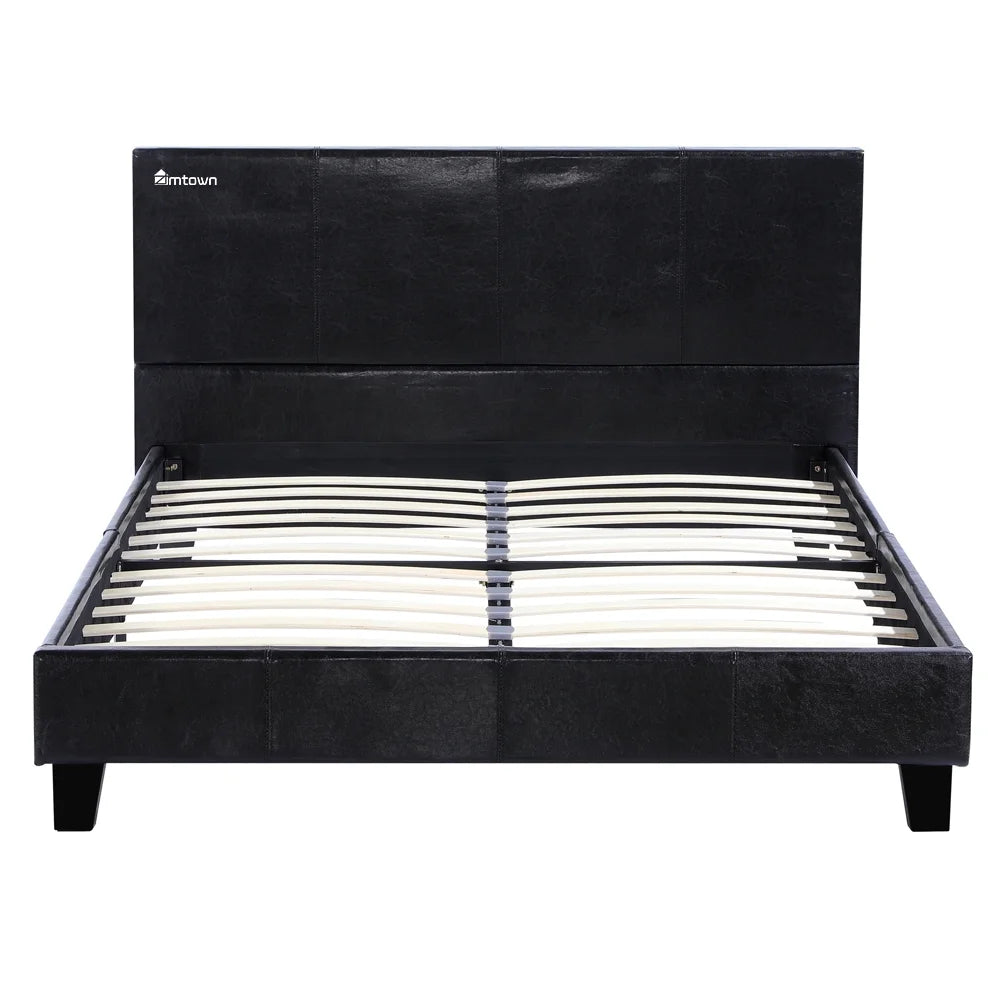 Zimtown Faux Leather Upholstered Twin Size Modern Platform Bed Frame , Black