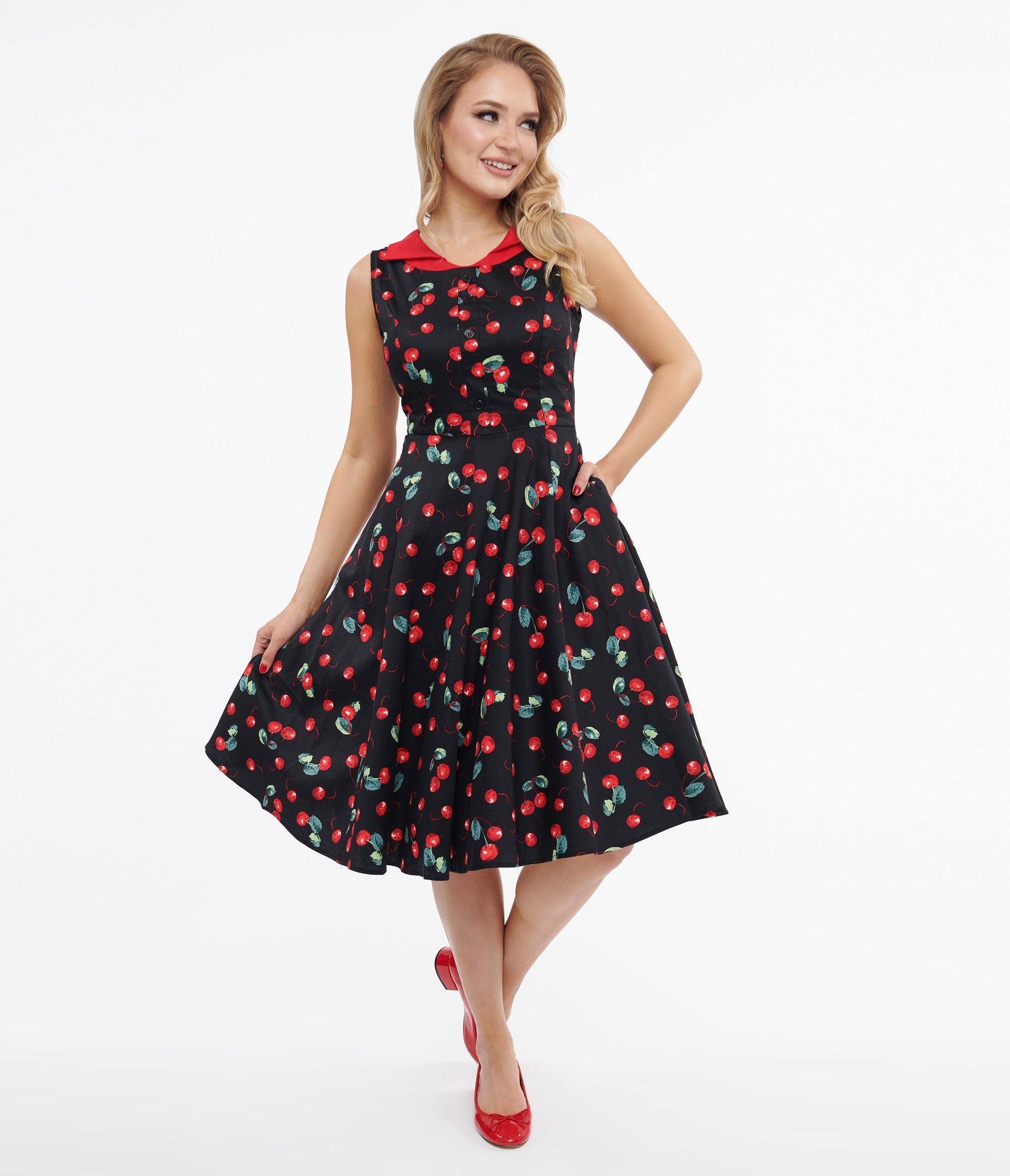 1950s Black Cherry Cotton Swing Dress