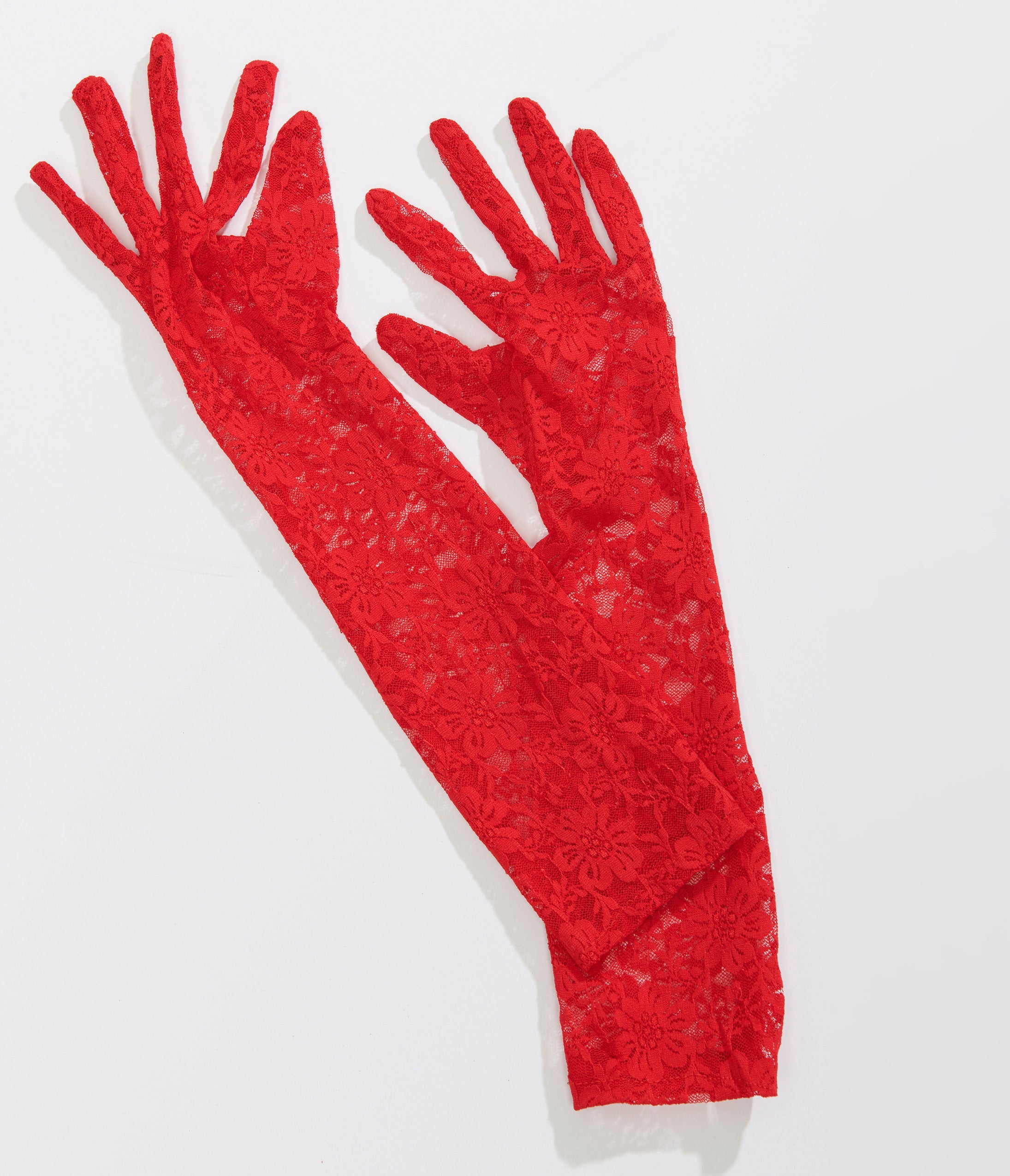 Red Lace Elbow Length Gloves