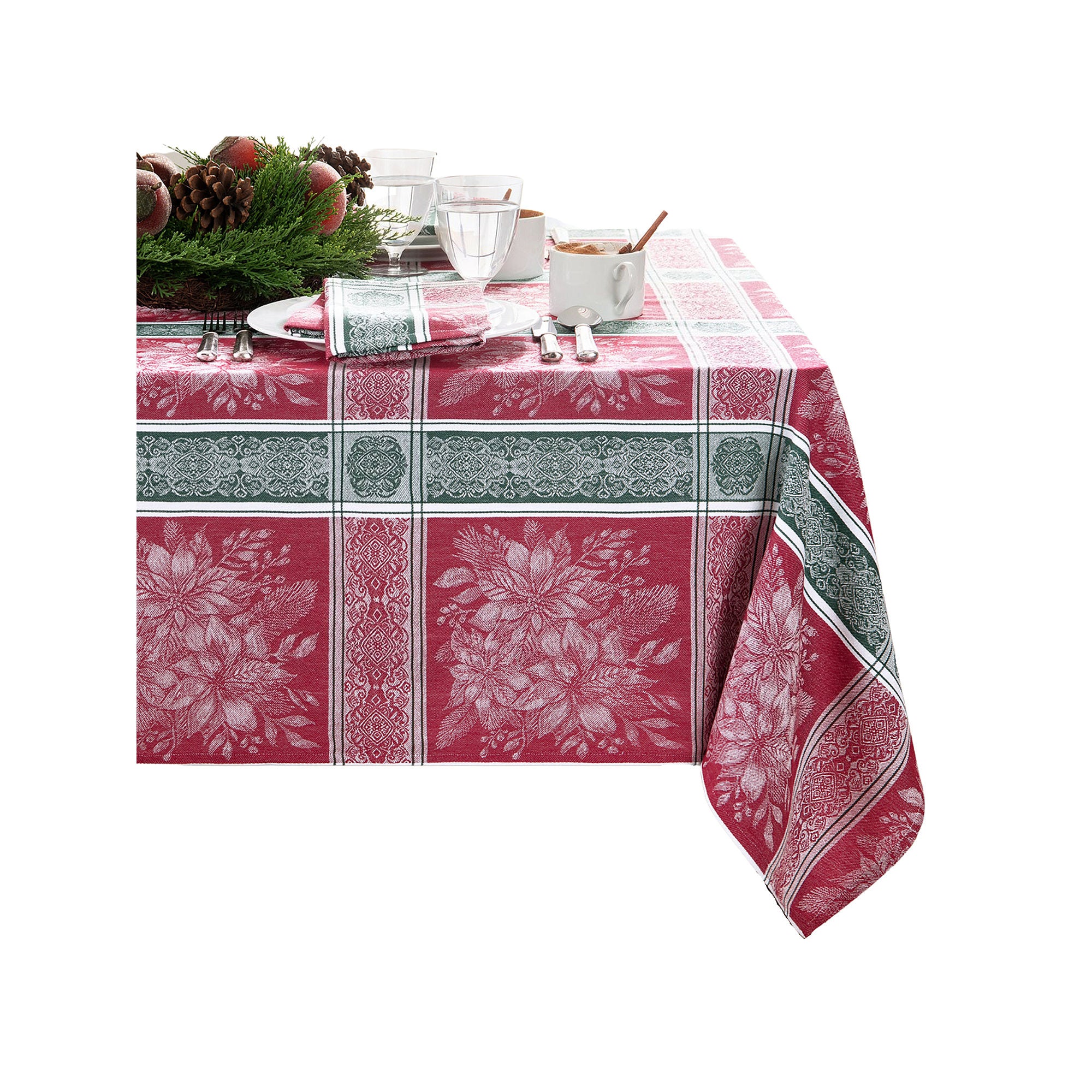 Elrene Home Fashions Poinsettia Plaid Jacquard Rectangle Tablecloth - MULTI ONE SIZE