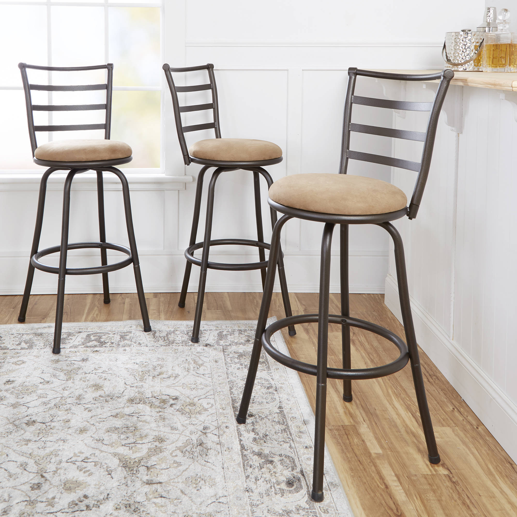 Mainstays MS76-045-101-90 Swivel Barstool, Hammered Bronze Finish, Set of 3