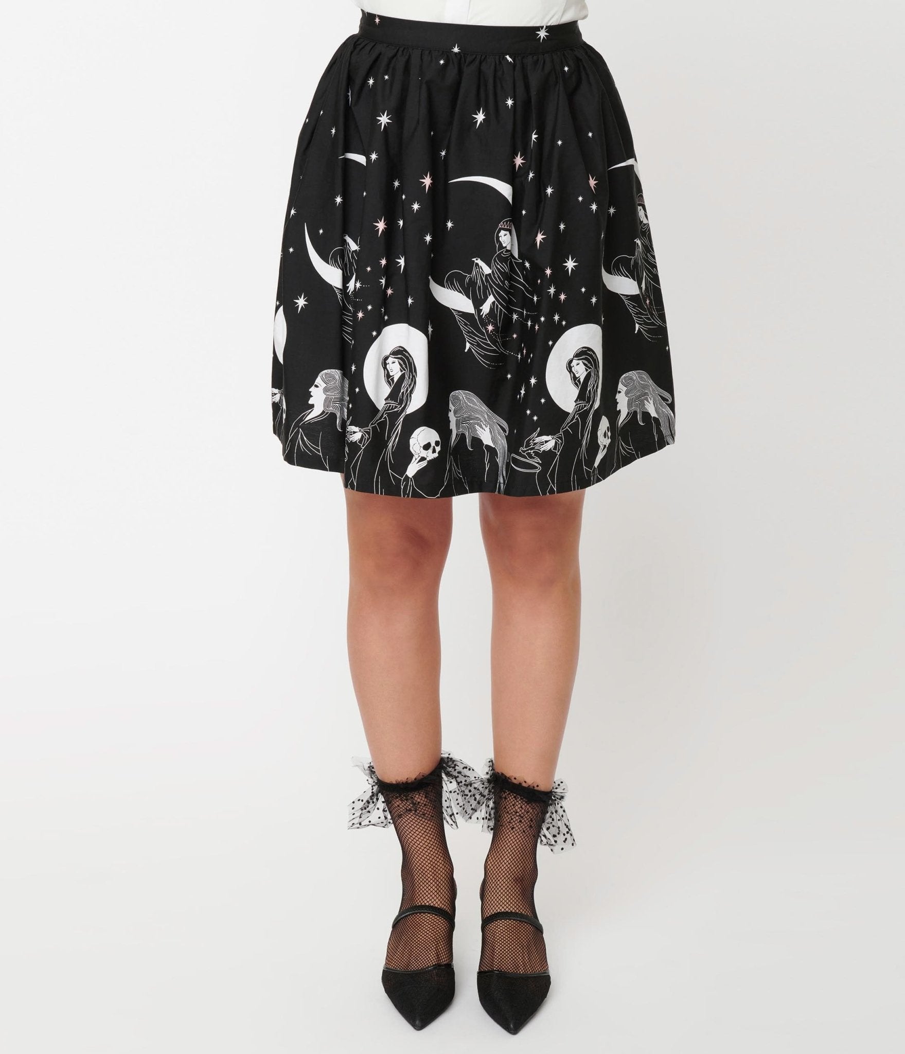 Black & White Moon Child Print Flare Skirt