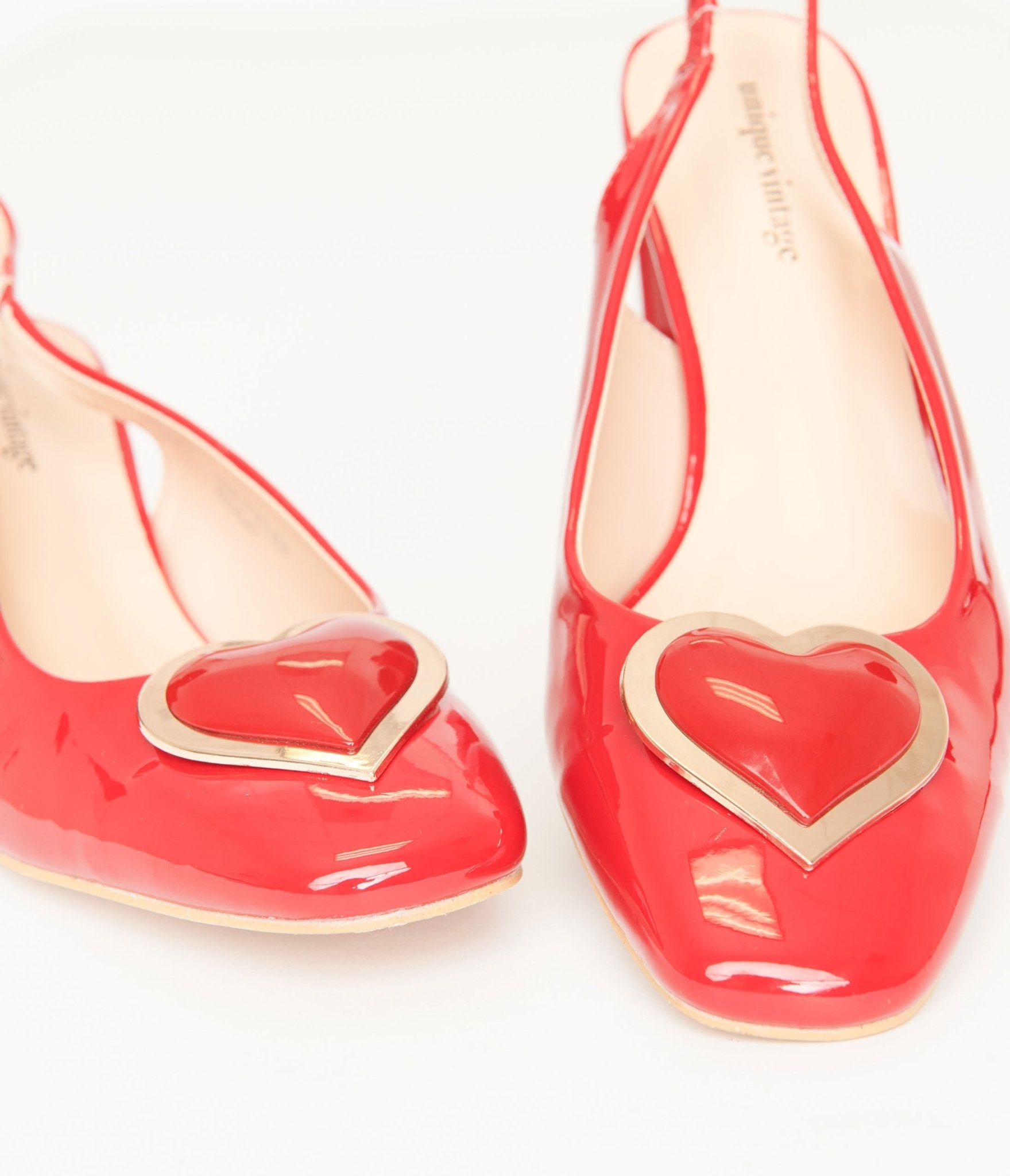 Unique Vintage Red Heart Leatherette Slingback Heels