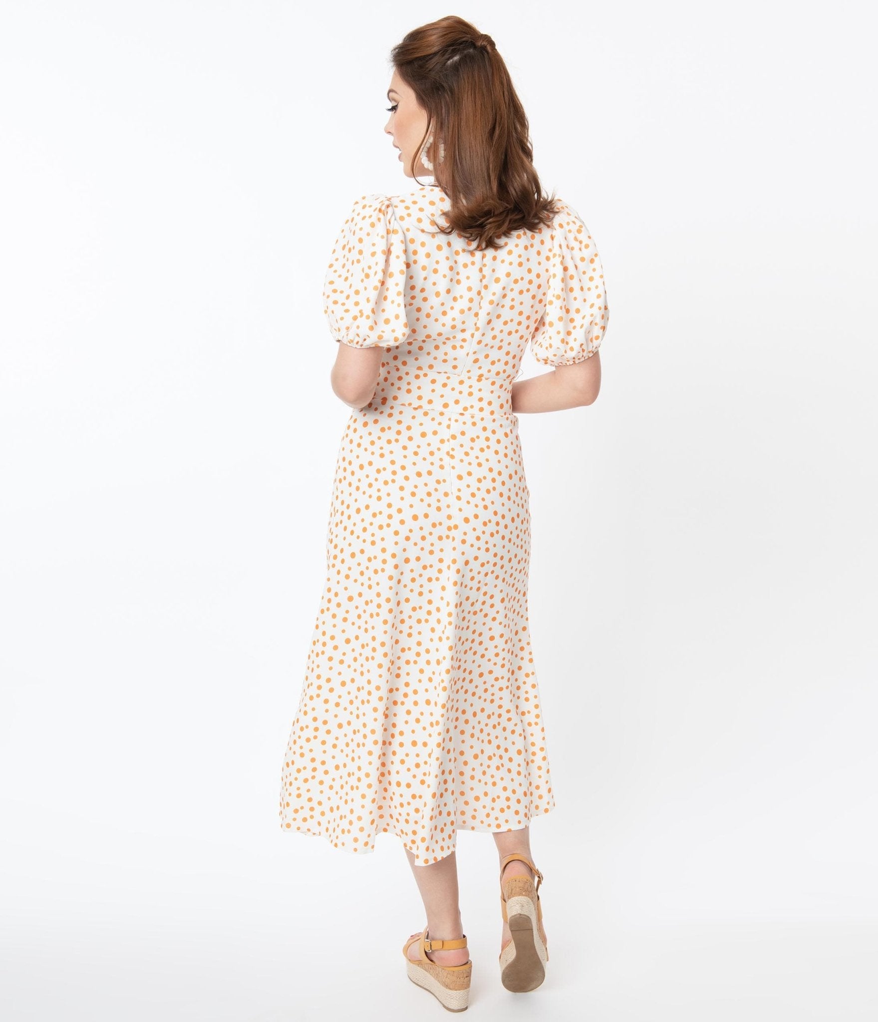 Off White & Orange Polka Dot Catherine Maxi Dress