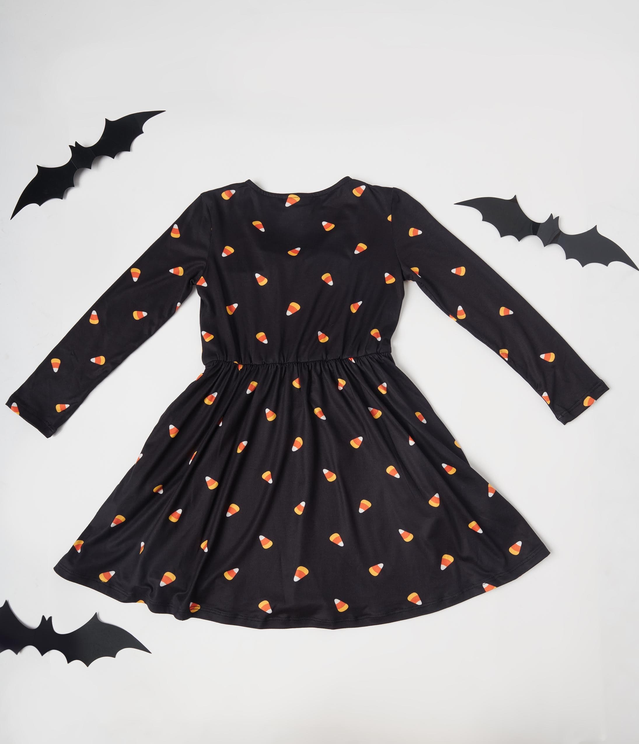 Unique Vintage Kids Black Candy Corn Hello Gorgeous Flare Dress